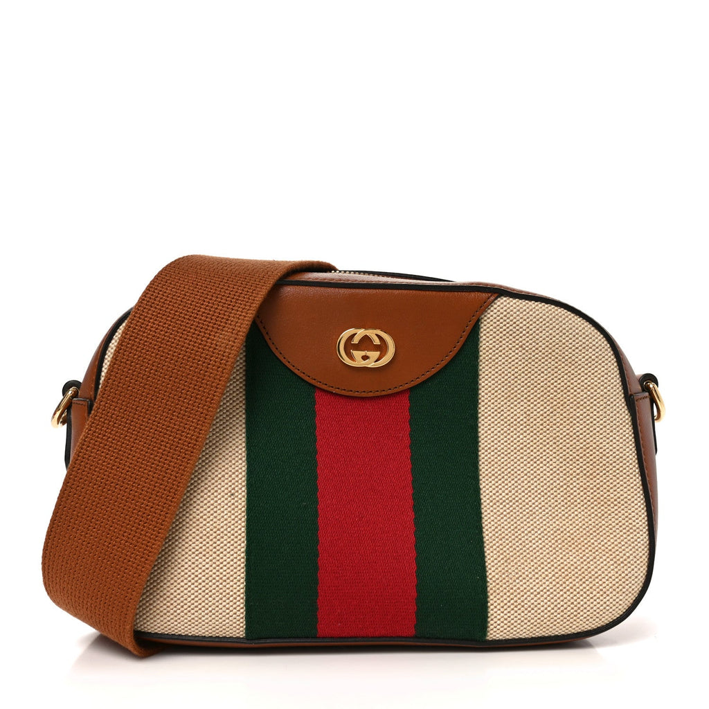 Vintage Canvas Web Shoulder Bag Sand Cuir