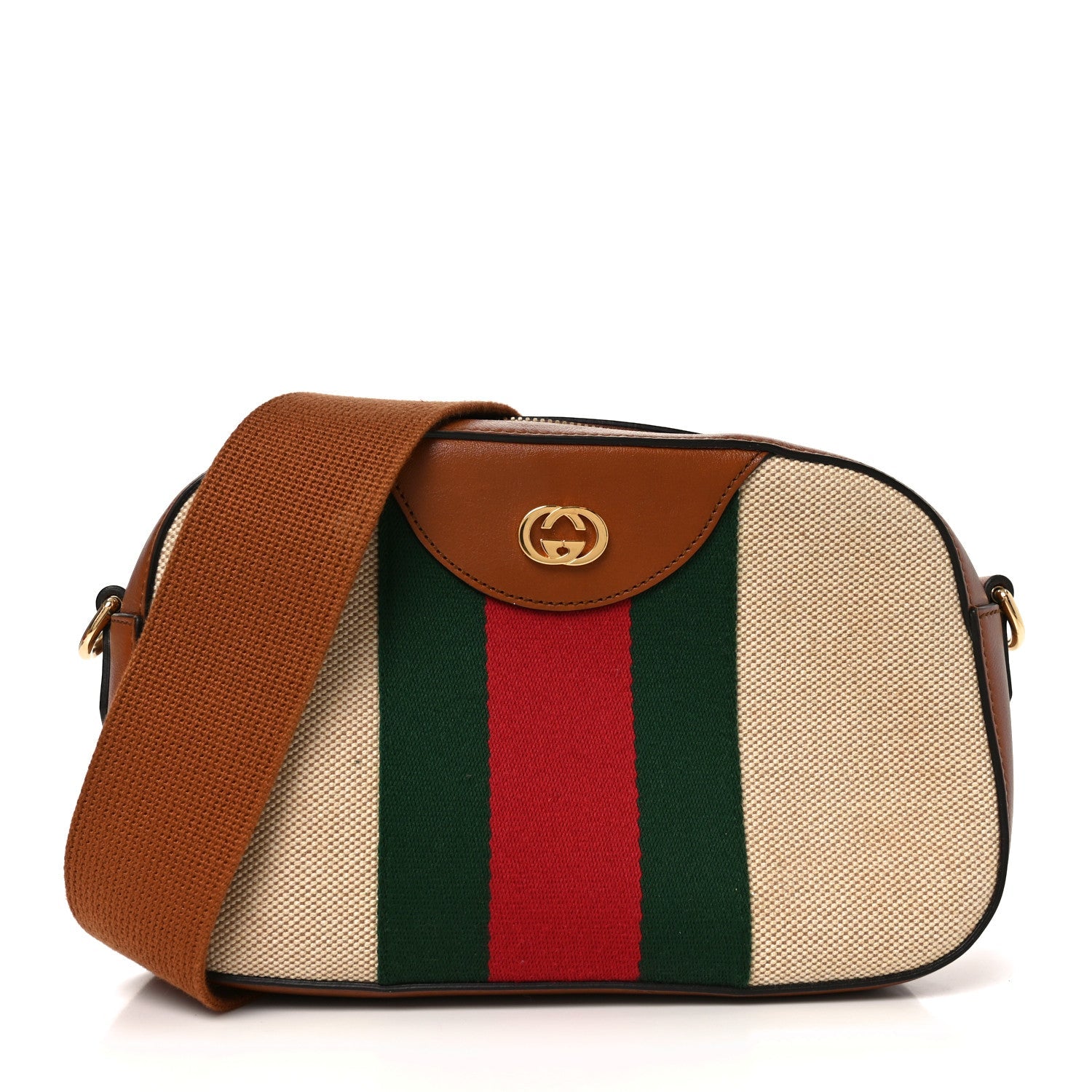 Vintage Canvas Web Shoulder Bag Sand Cuir