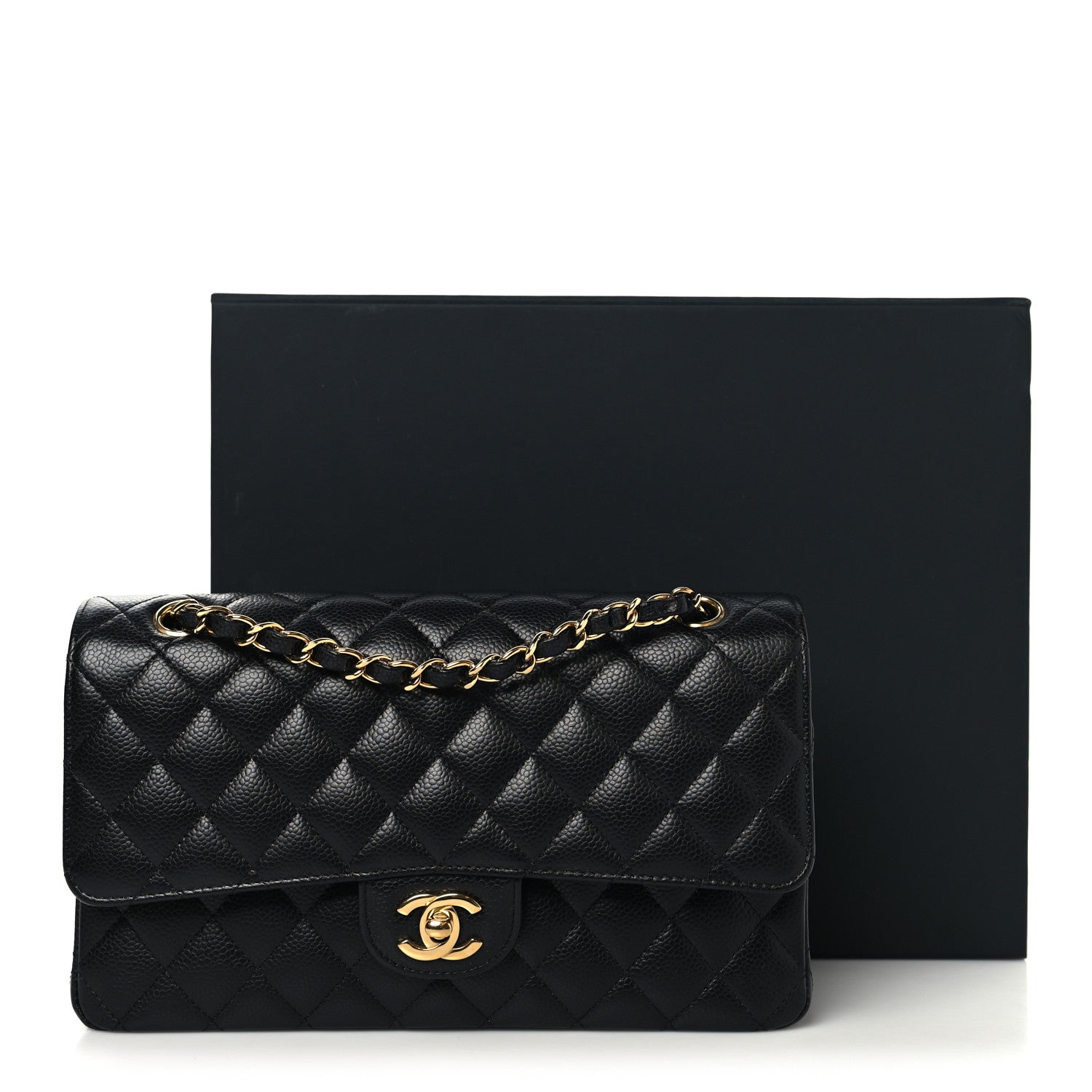 Caviar Quilted Medium Double Flap Black