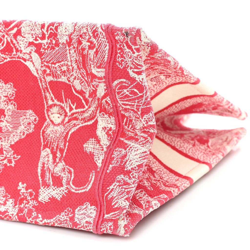 Canvas Embroidered Medium Dioriviera Toile De Jouy Book Tote Raspberry