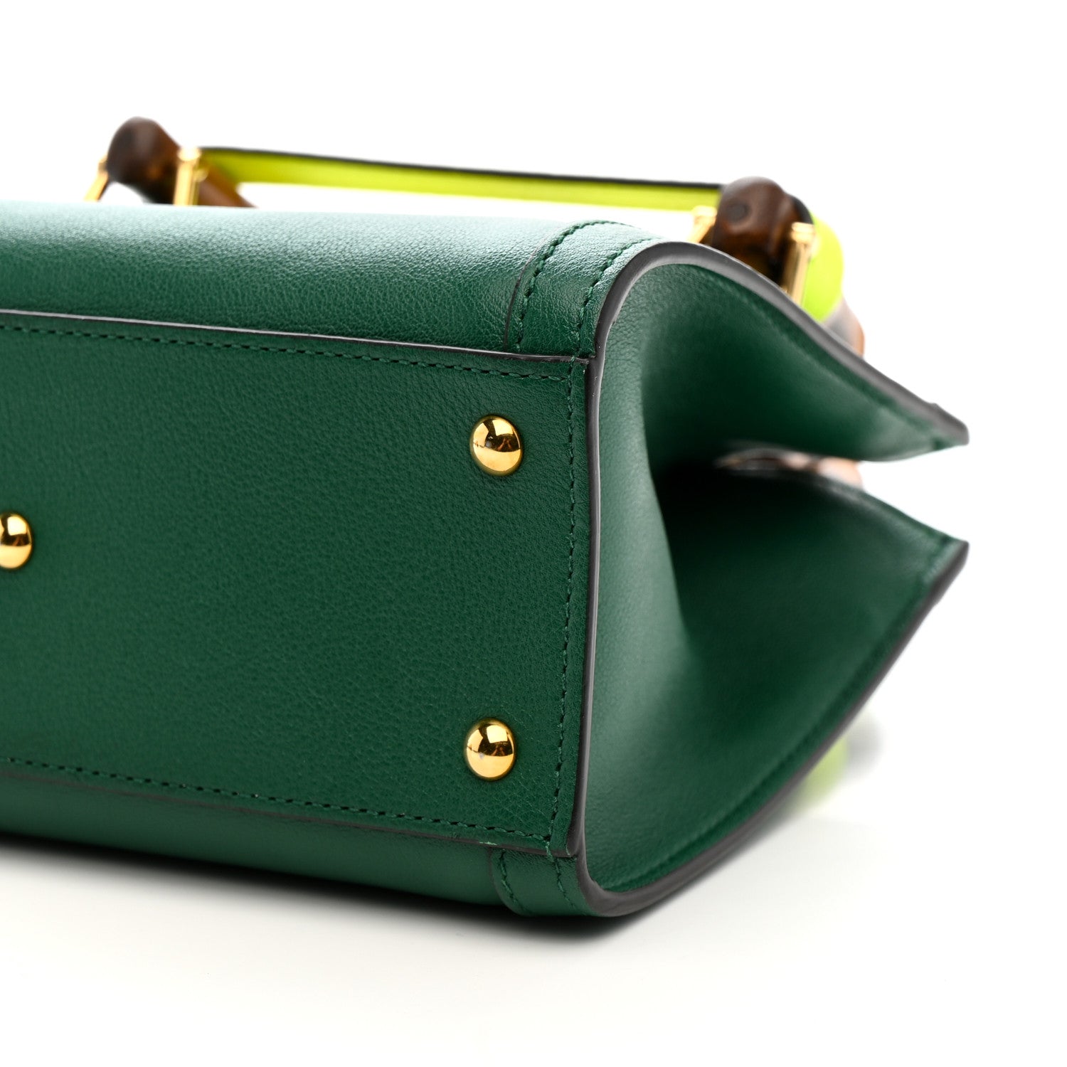 Wonka Grain Calfskin Mini Diana Tote Bag Green Yellow Fluo