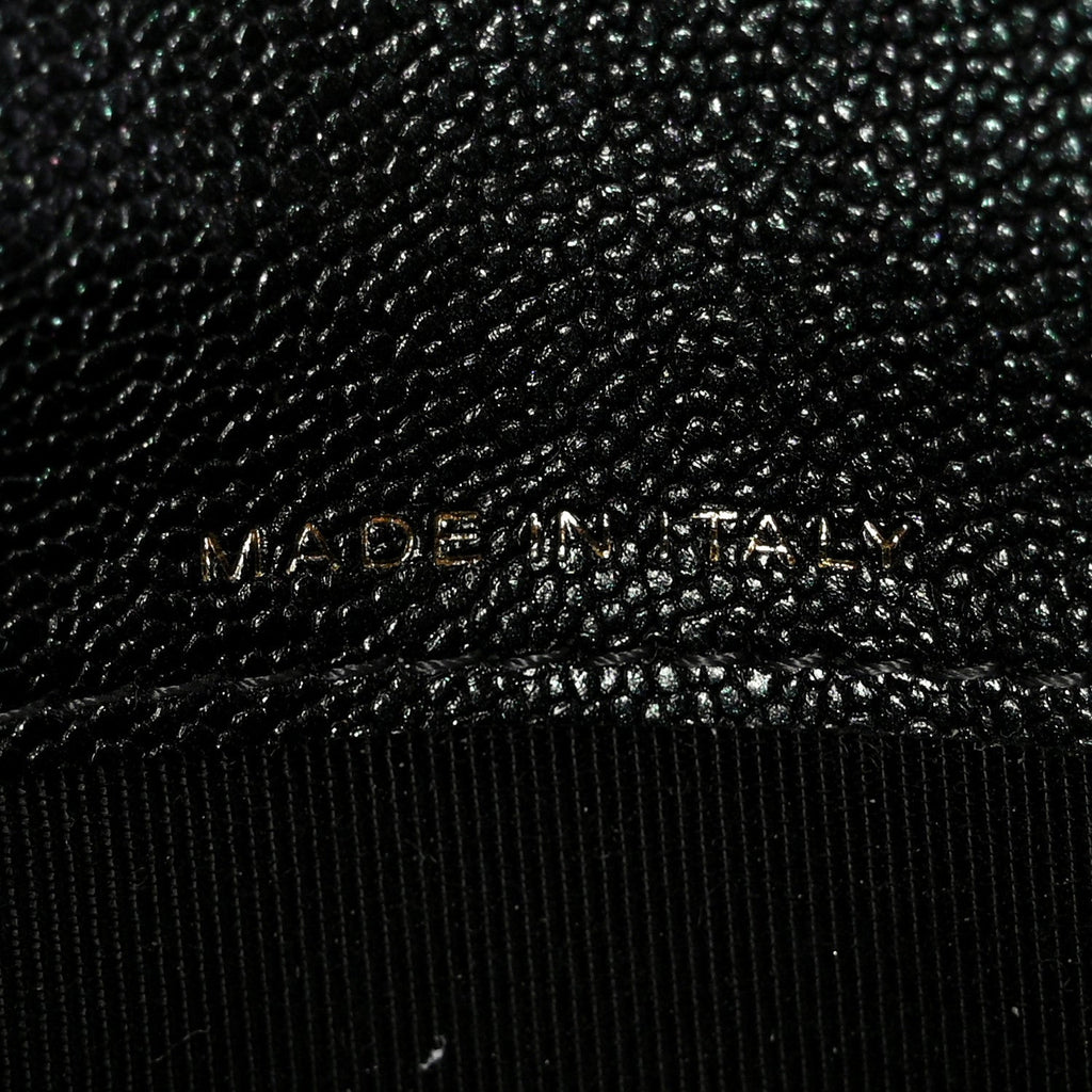 Iridescent Caviar Quilted Medium Flap Wallet Black