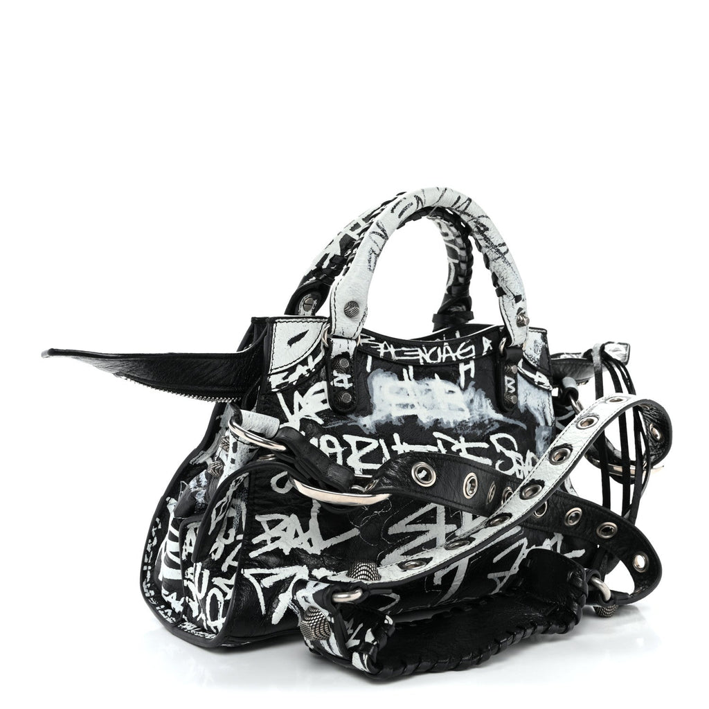 Agneau Arena Graffiti Neo Cagole Handbag XS Black White