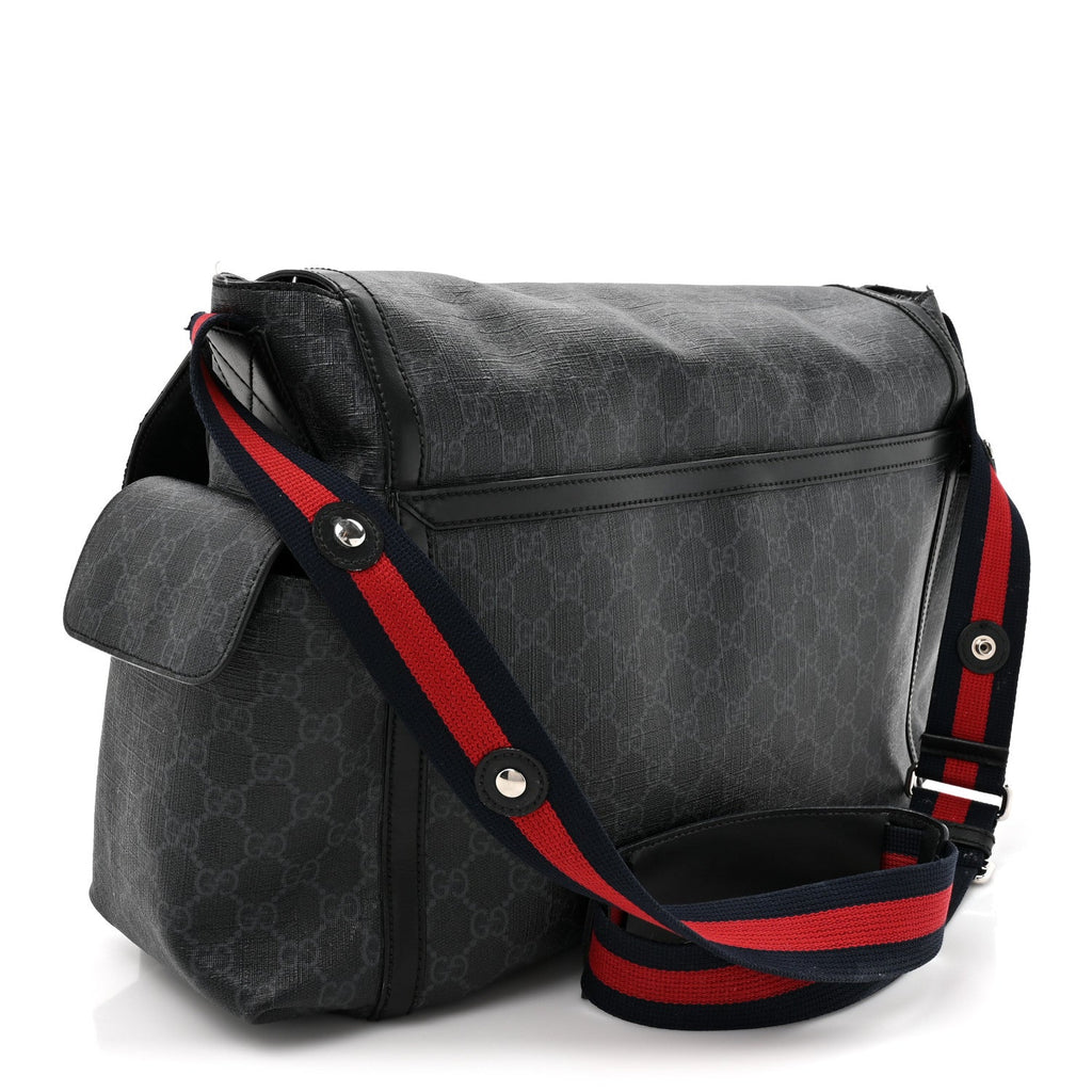 GG Supreme Monogram Web Messenger Diaper Bag Black Grey
