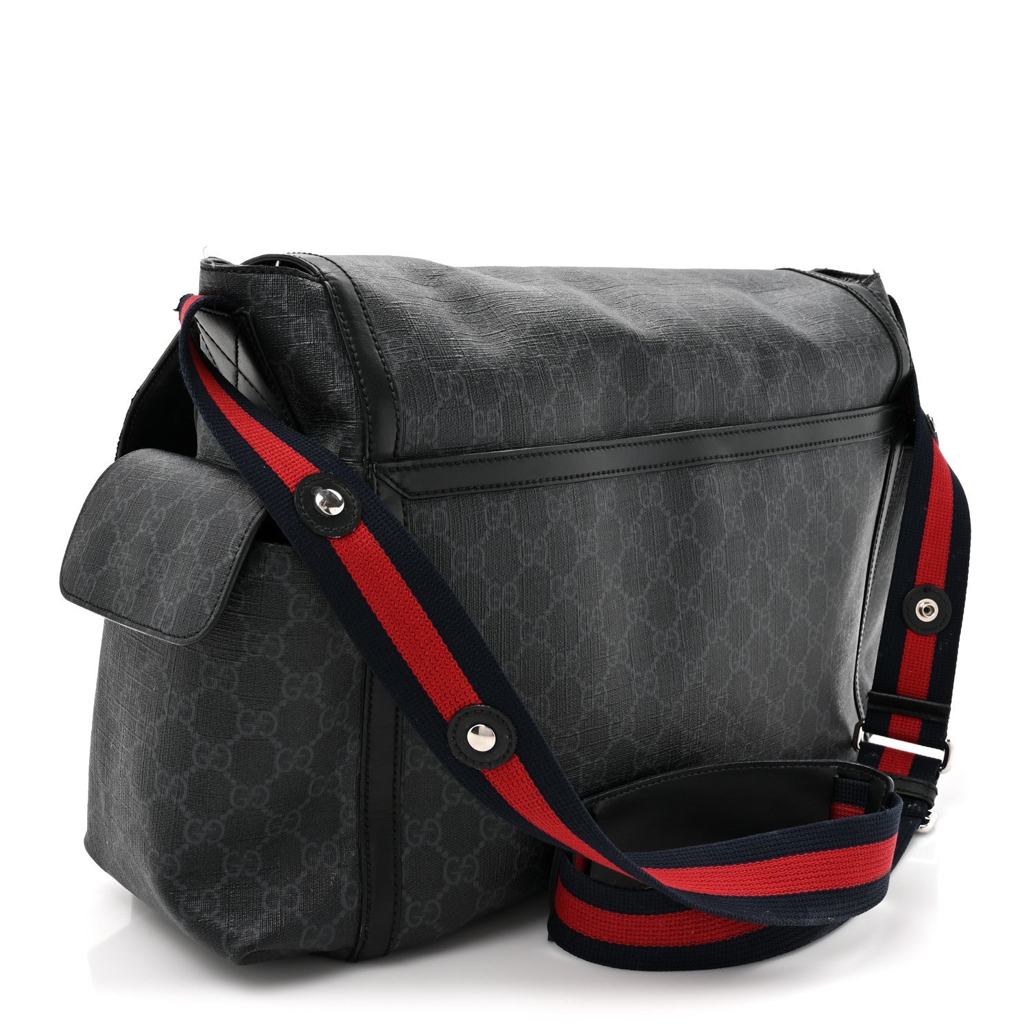 GG Supreme Monogram Web Messenger Diaper Bag Black Grey