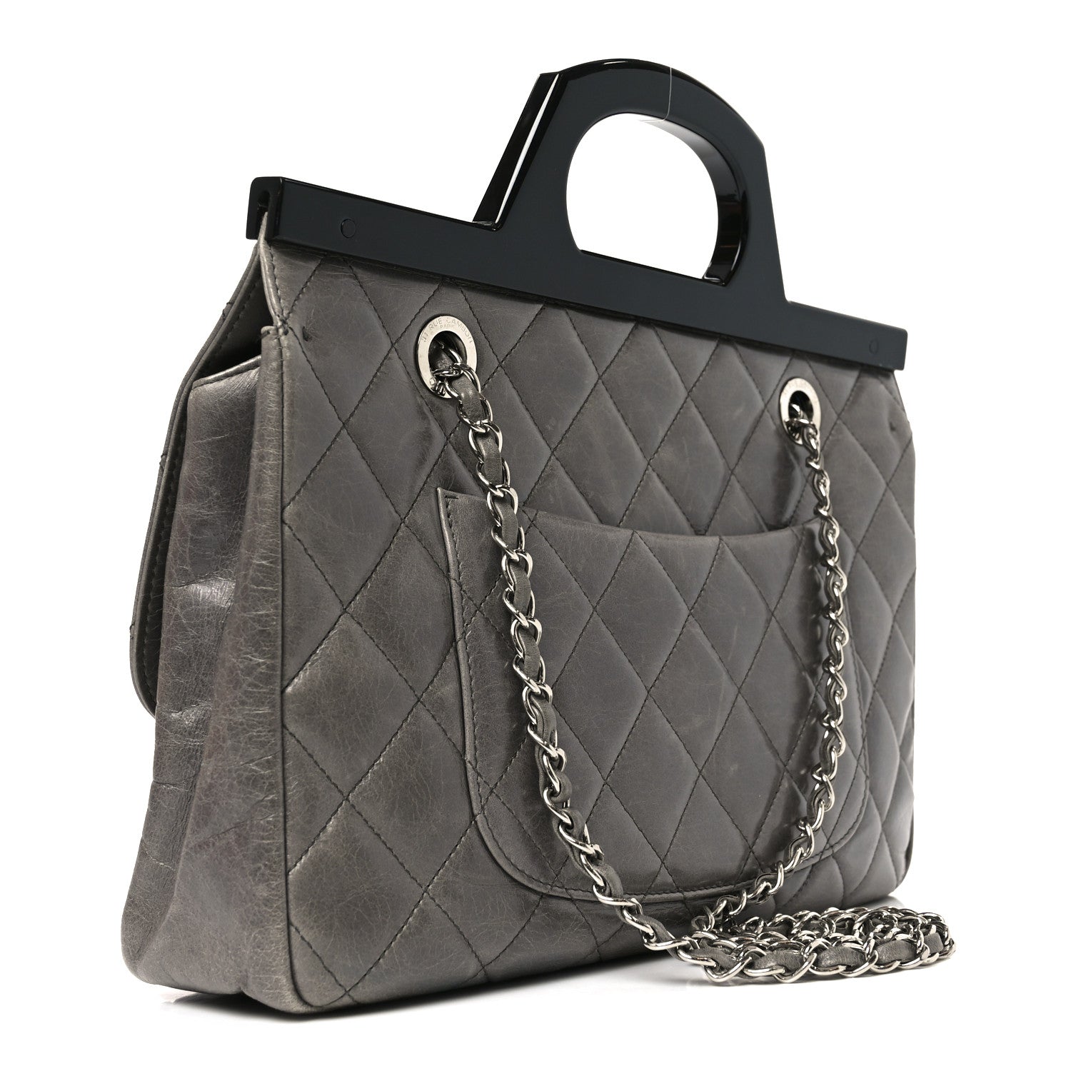 Glazed Calfskin Quilted Large CC Delivery Tote Grey