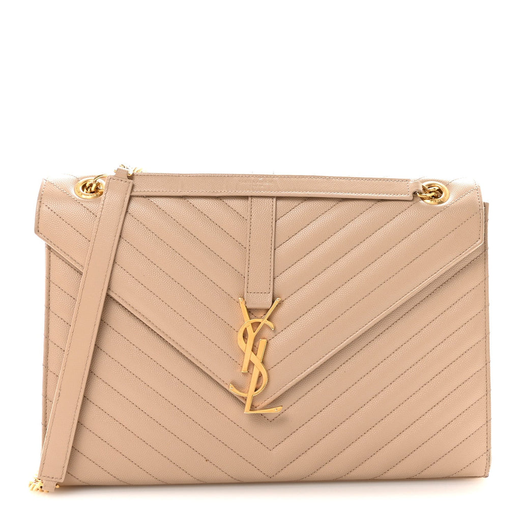 Grain De Poudre Matelasse Chevron Large Monogram Satchel Dark Beige