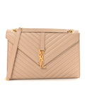 Grain De Poudre Matelasse Chevron Large Monogram Satchel Dark Beige
