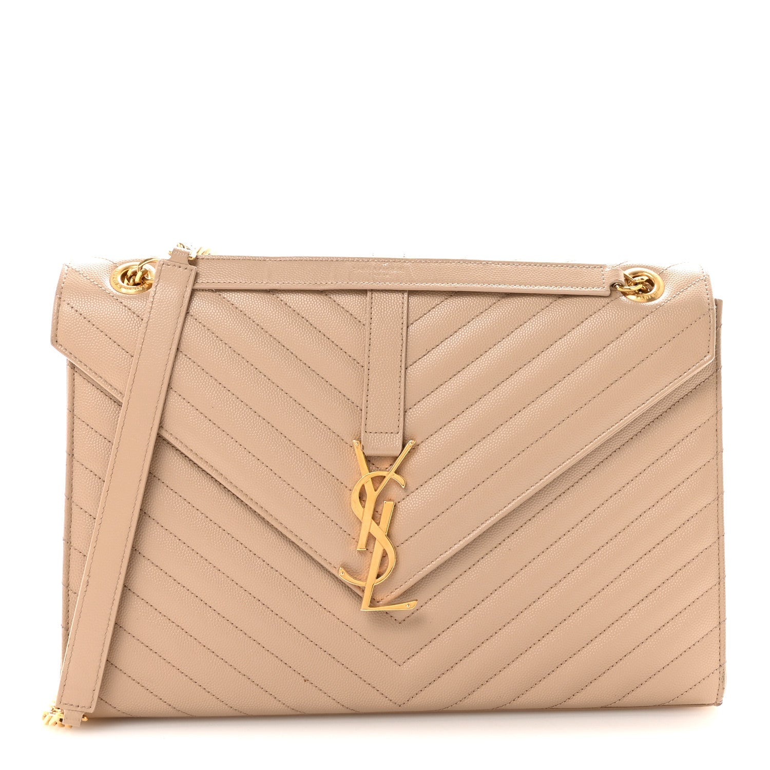 Grain De Poudre Matelasse Chevron Large Monogram Satchel Dark Beige