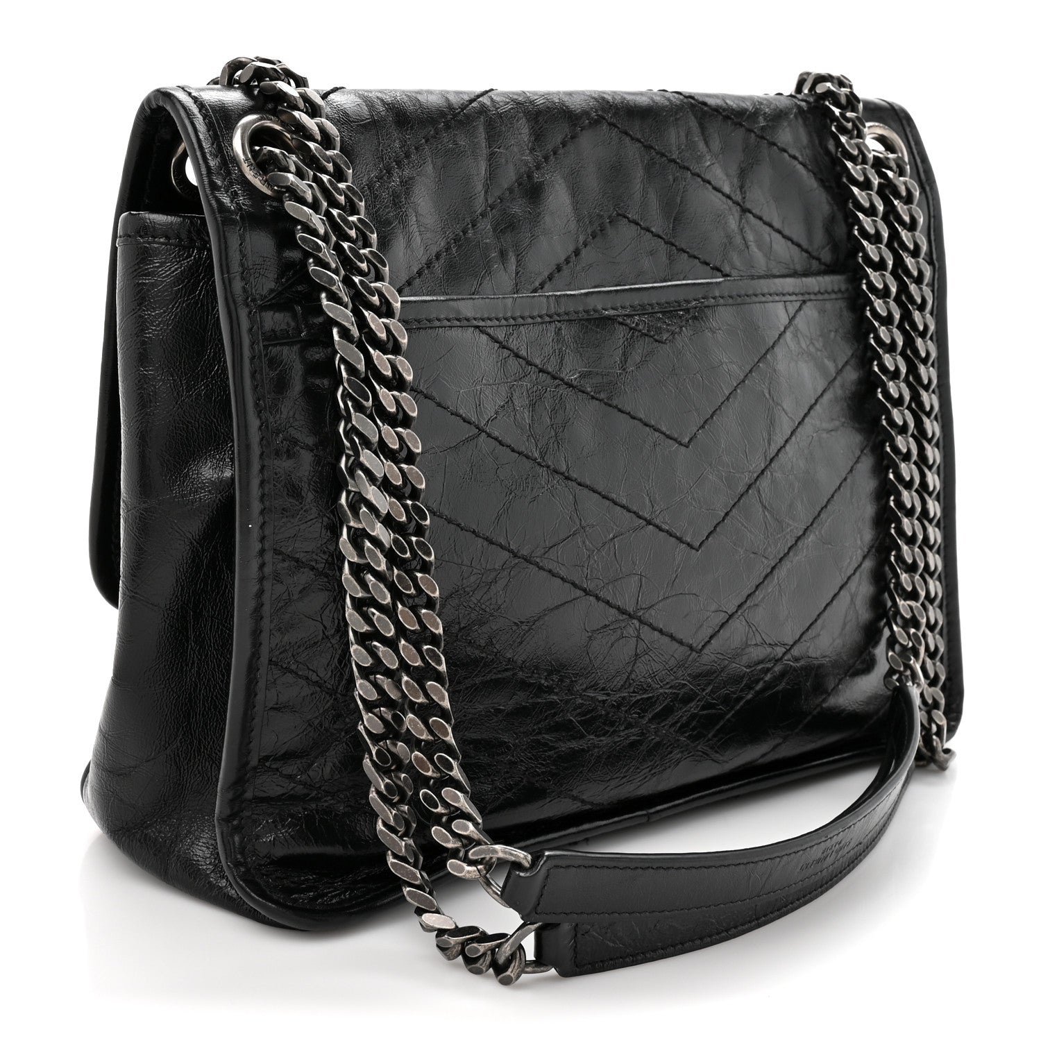 Crinkled Calfskin Matelasse Monogram Medium Niki Chain Satchel Black