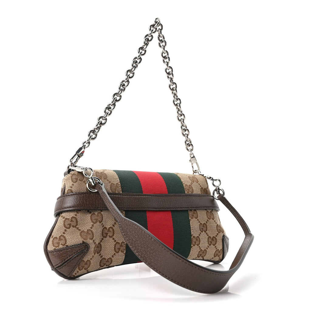 Monogram Textured Dollar Calfskin Heavy Grosgrain Web Small Maxi Horsebit Chain Shoulder Bag Beige Ebony New Acero