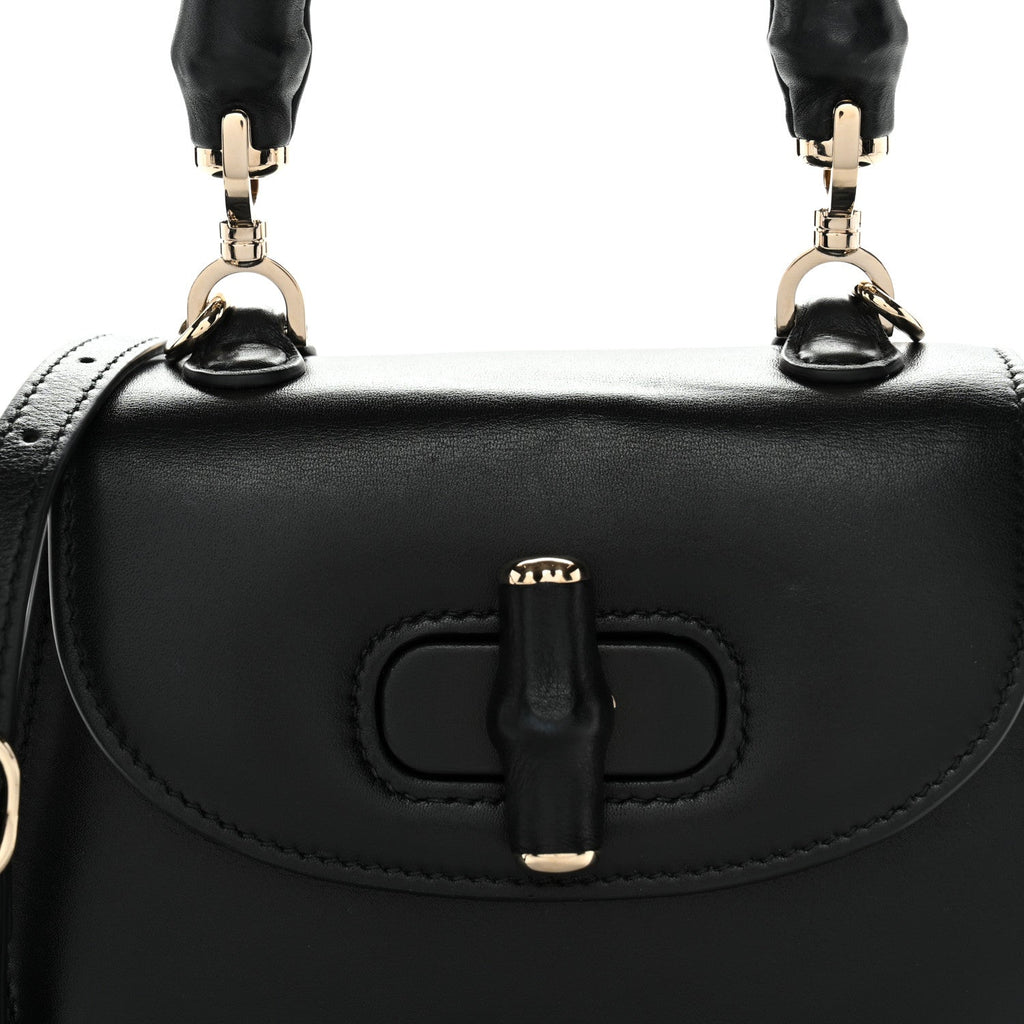 Boarded Dyana Lux Calfskin Web Monochrome Mini Bamboo 1947 Top Handle Bag Black