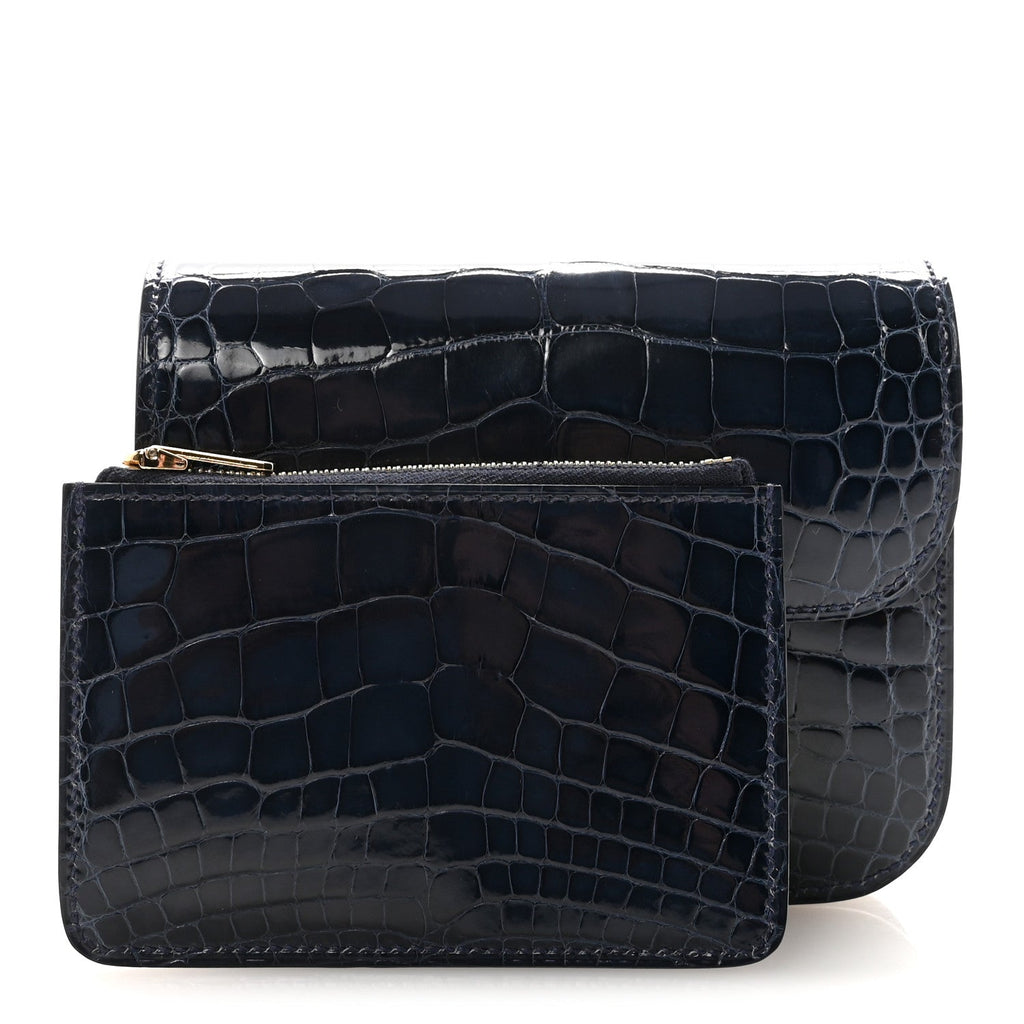 Shiny Alligator Constance Slim Wallet Bleu Abysse
