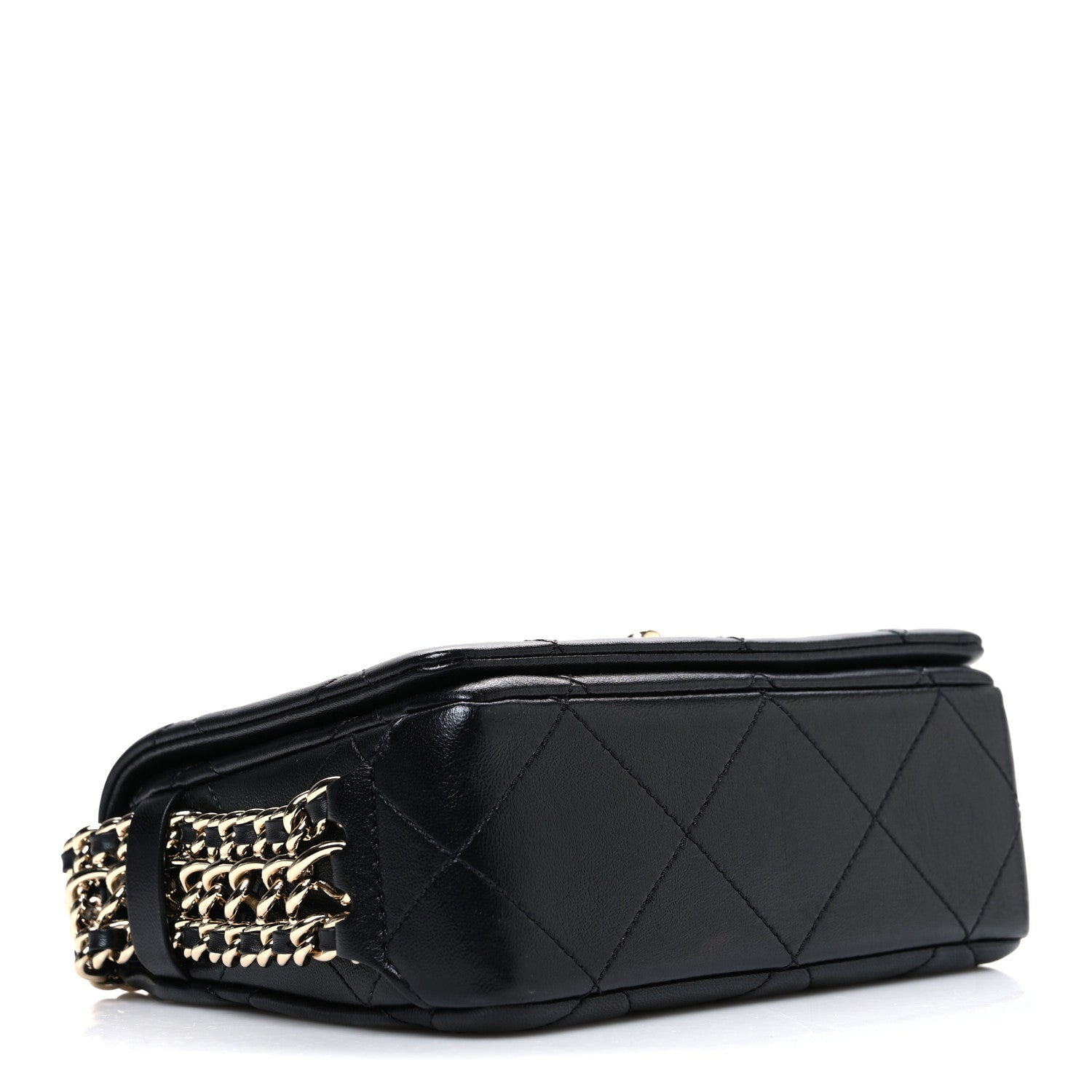 Lambskin Quilted Mini Chain Rows Flap Black