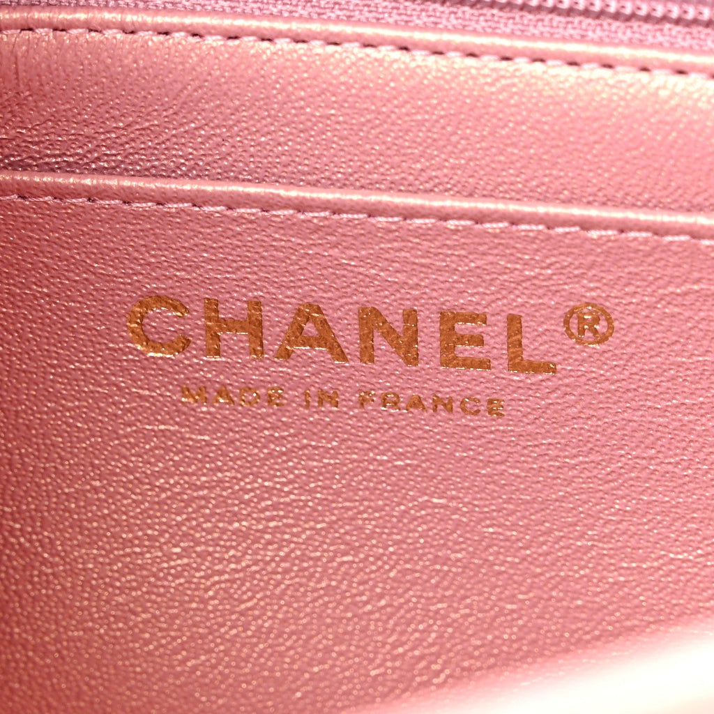 Iridescent Lambskin Quilted Mini Top Handle Rectangular Flap Pink