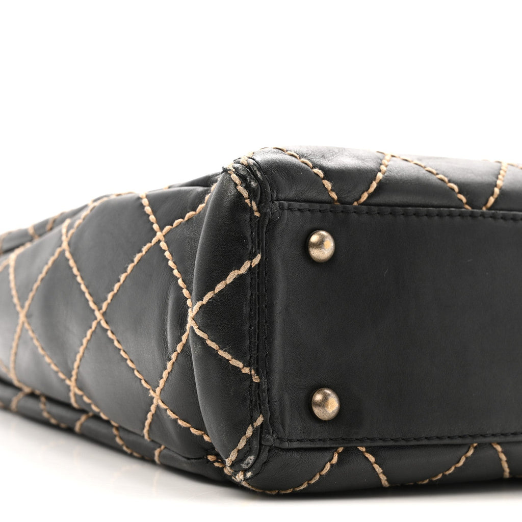 Calfskin Wild Stitch Large Tote Black