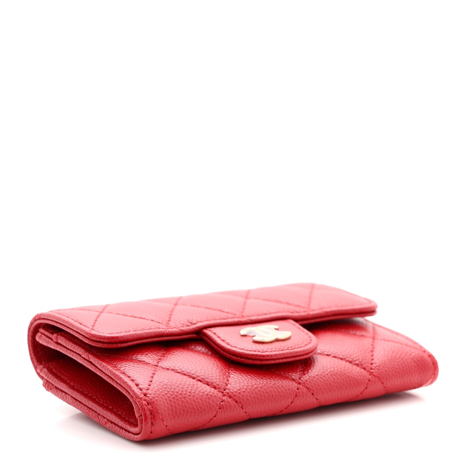 Caviar Quilted Flap  Holder Wallet Red
