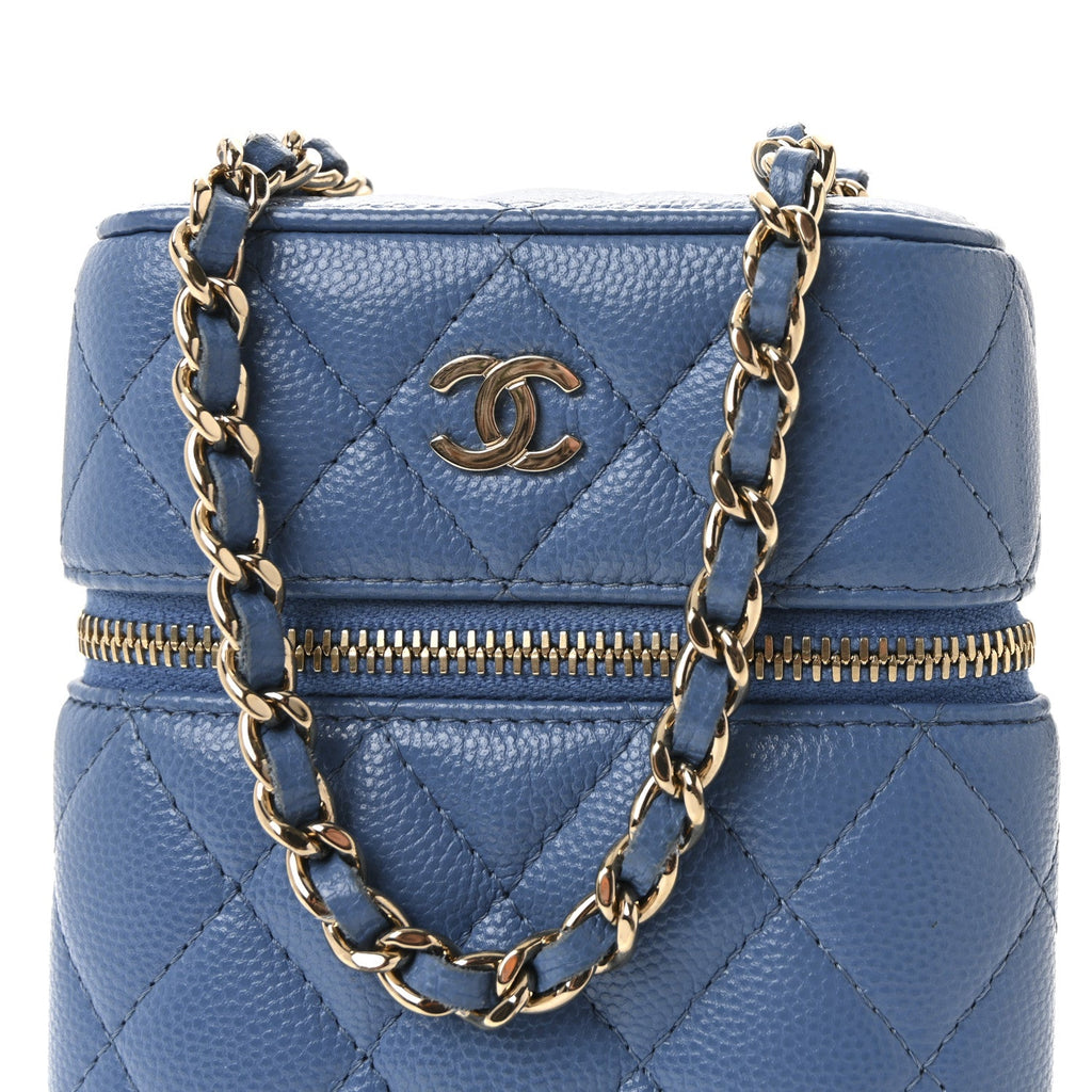 Caviar Quilted Phone Holder With Chain Blue