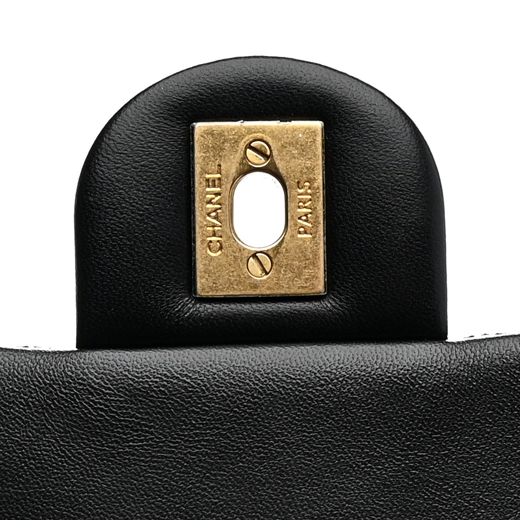 Lambskin Quilted Mini Rectangular Pearl Crush Flap Black