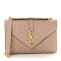 Grain De Poudre Textured Mixed Matelasse Medium Triquilt Monogram Satchel Dark Beige