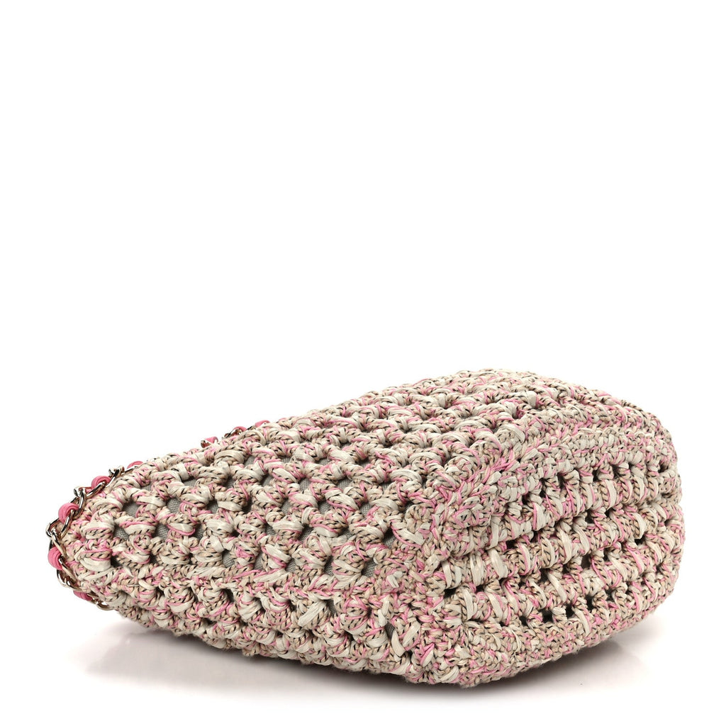 Mixed Fibers Calfskin Crochet Small Shopping Bag Beige Pink