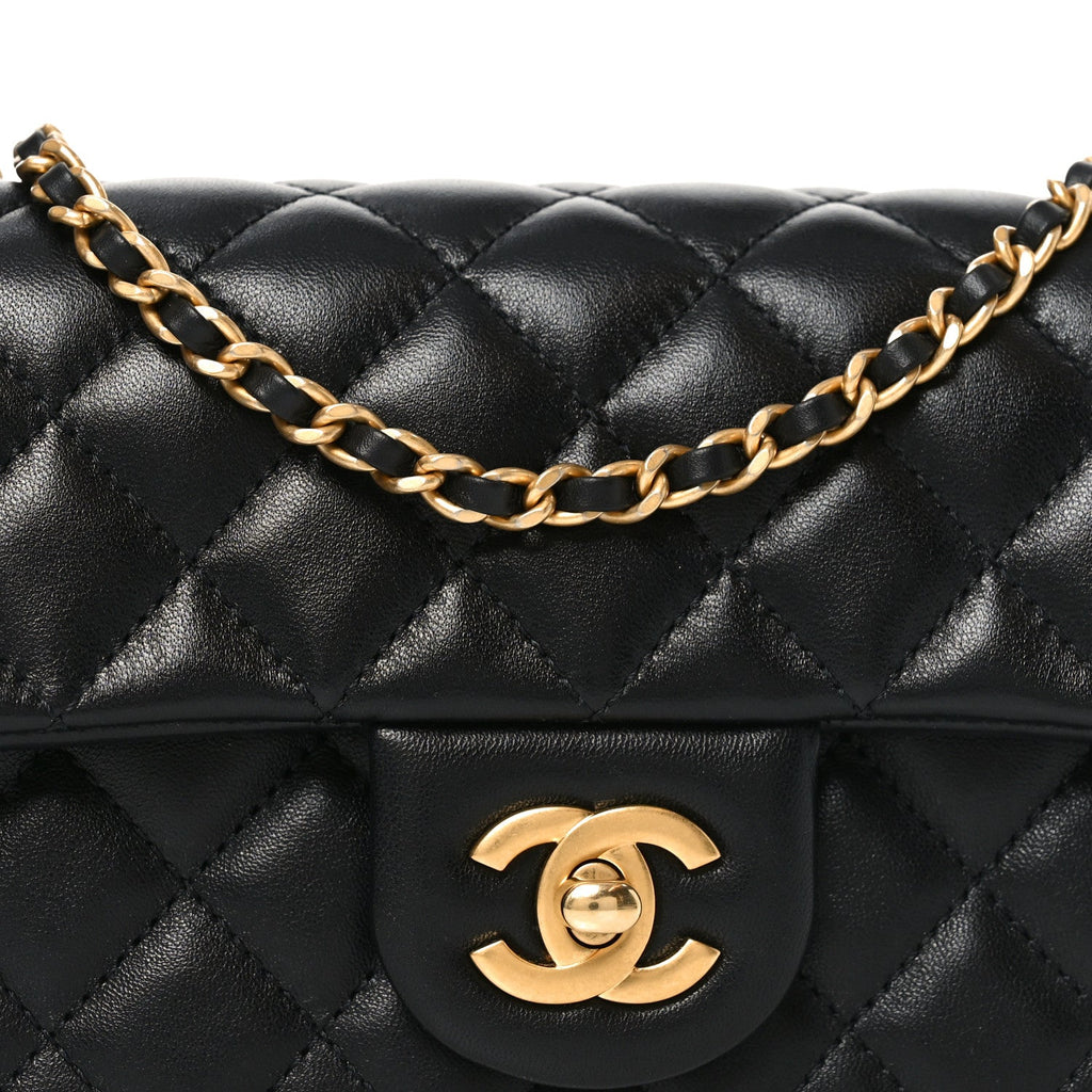 Lambskin Quilted Mini Rectangular Pearl Crush Flap Black