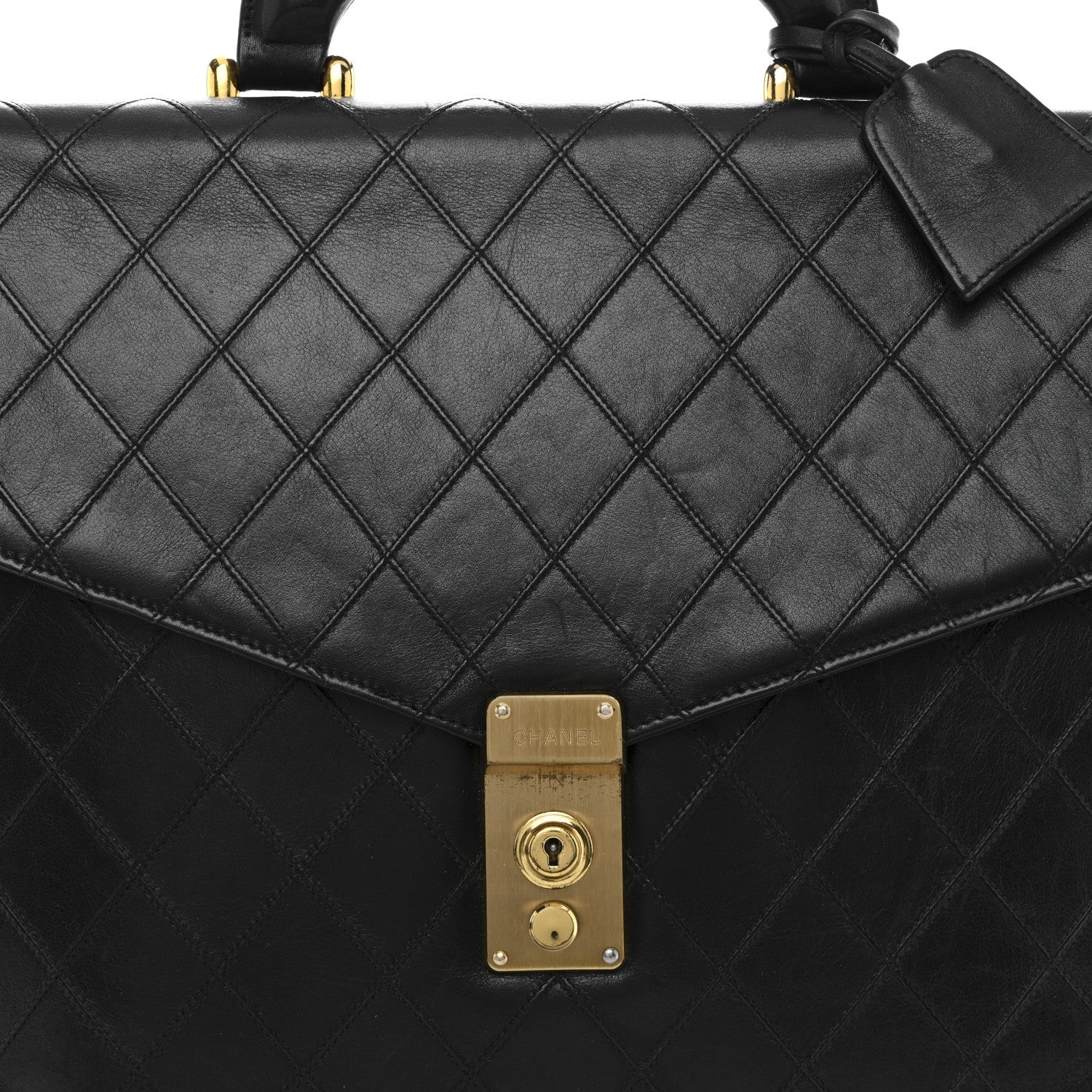 Lambskin Stitched Briefcase Bag Black