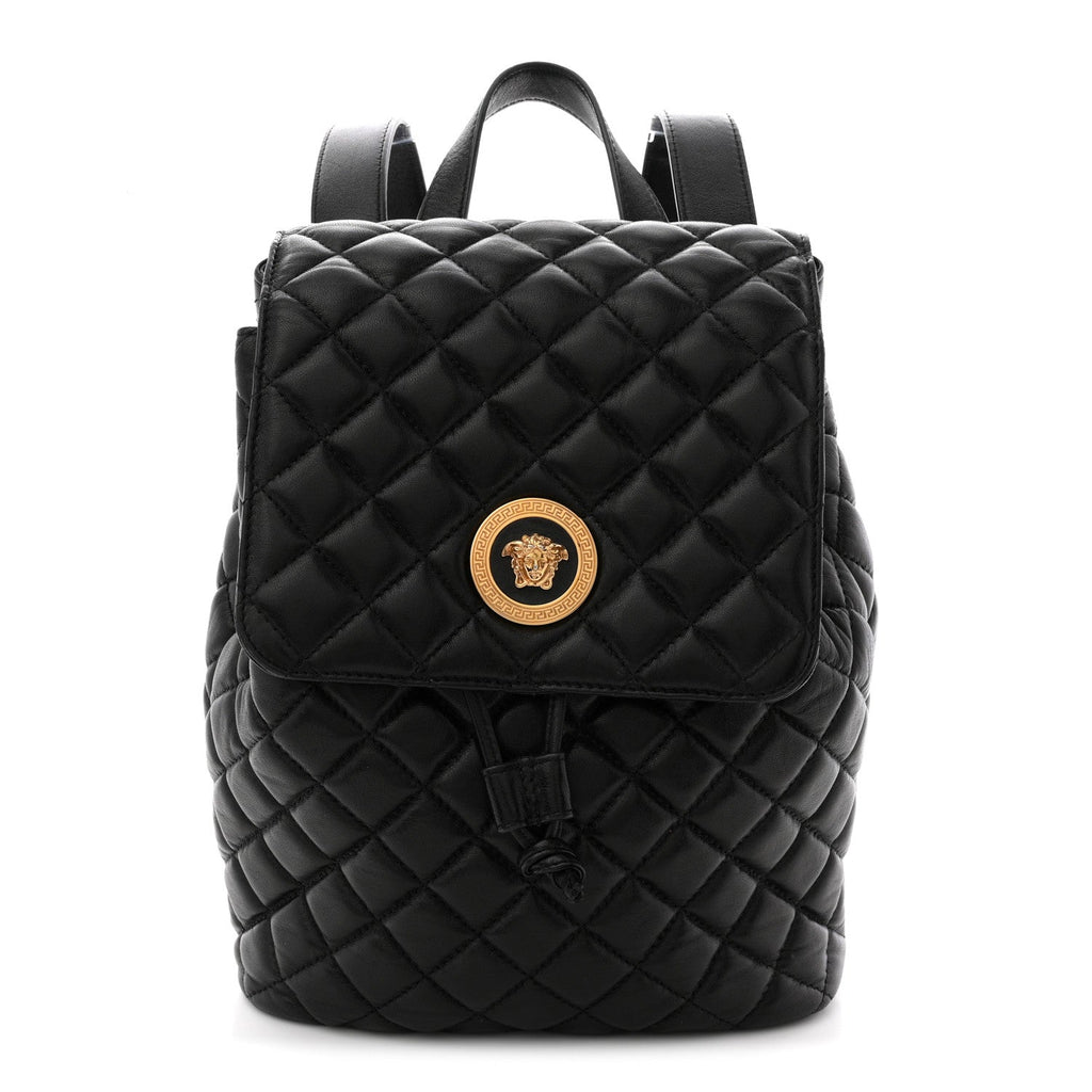 Calfskin Quilted Medusa Backpack Black