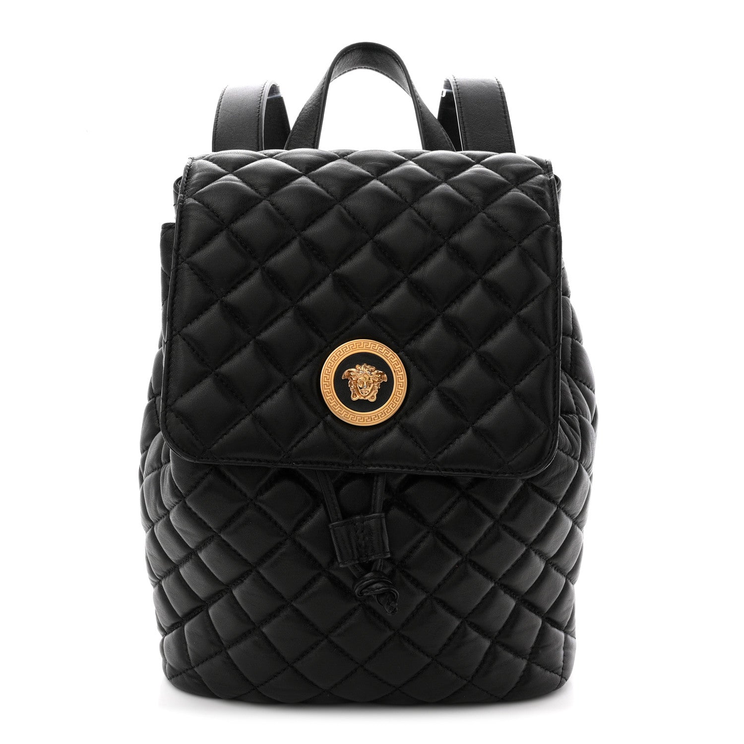 Calfskin Quilted Medusa Backpack Black