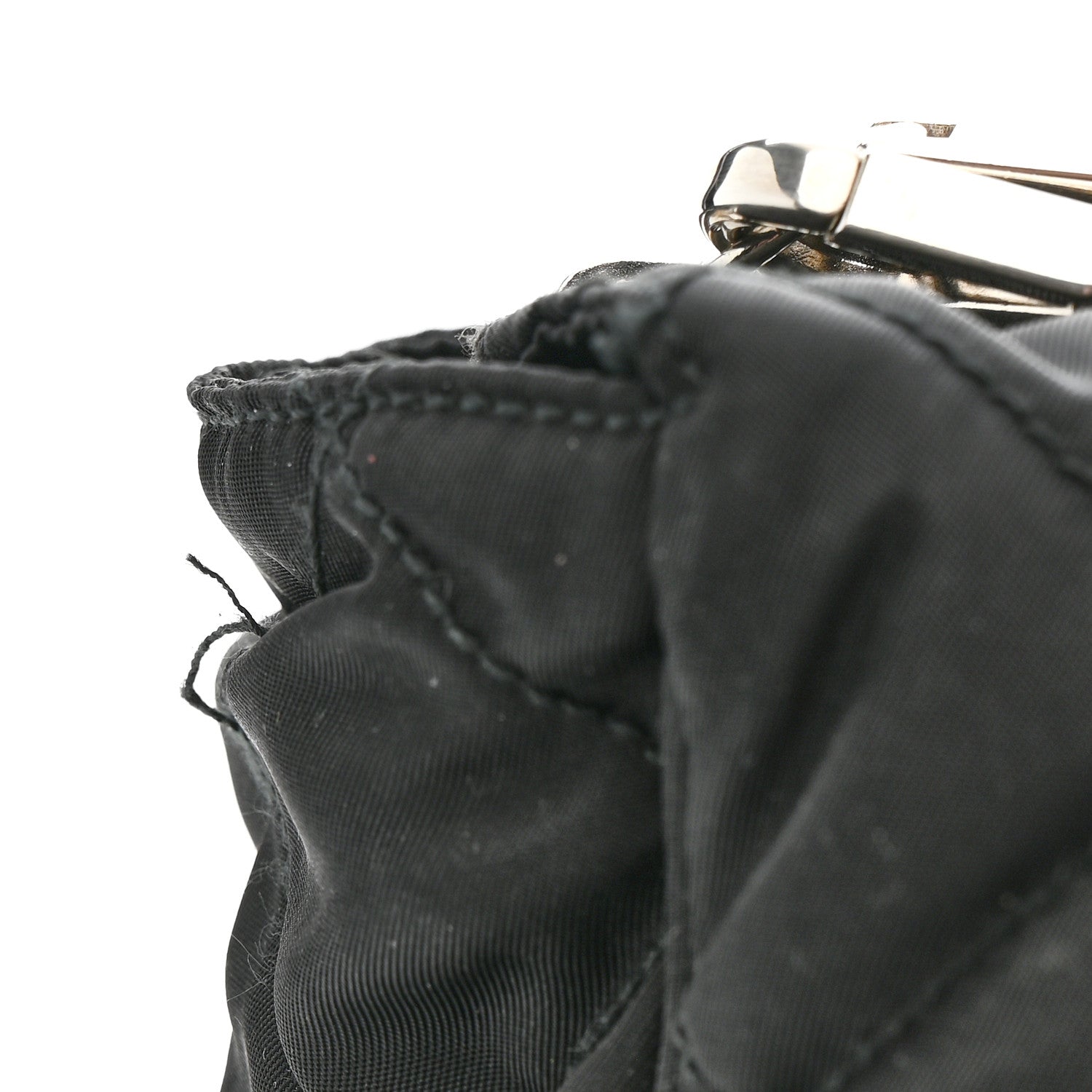Nylon Tessuto Quilted Chain Shoulder Bag Black