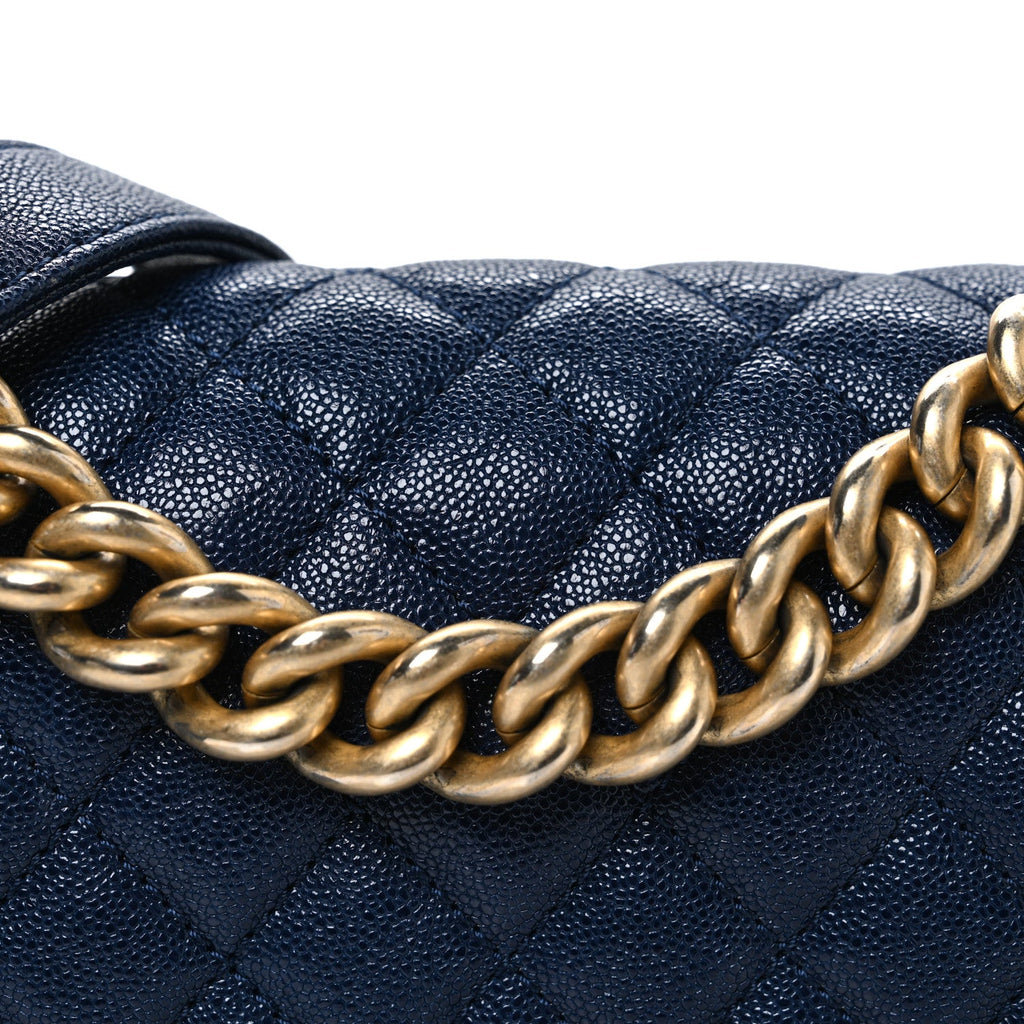 Caviar Quilted Small Boy Flap Dark Blue