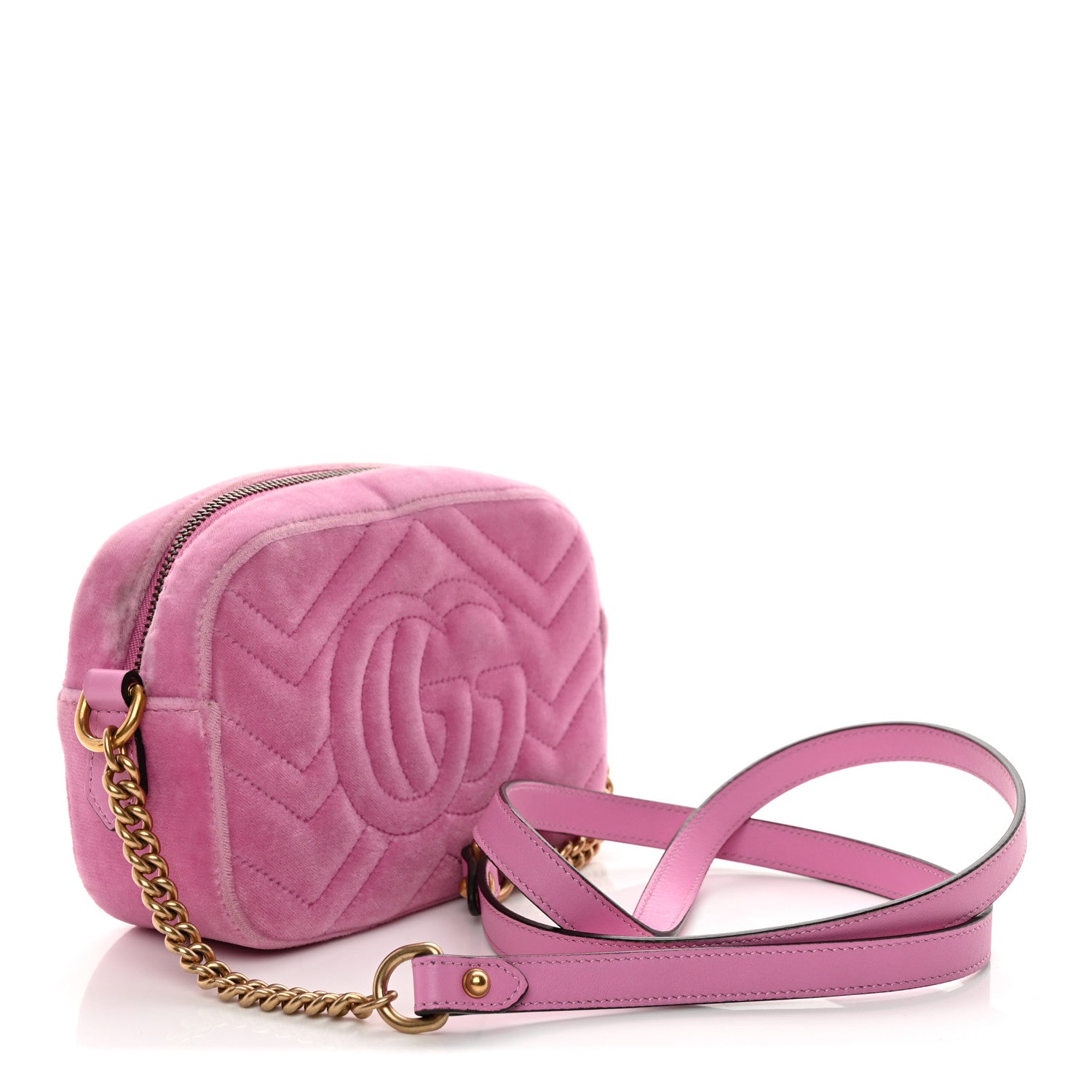 Velvet Matelasse Marquise Crystals Mini GG Marmont Chain Shoulder Bag Malva