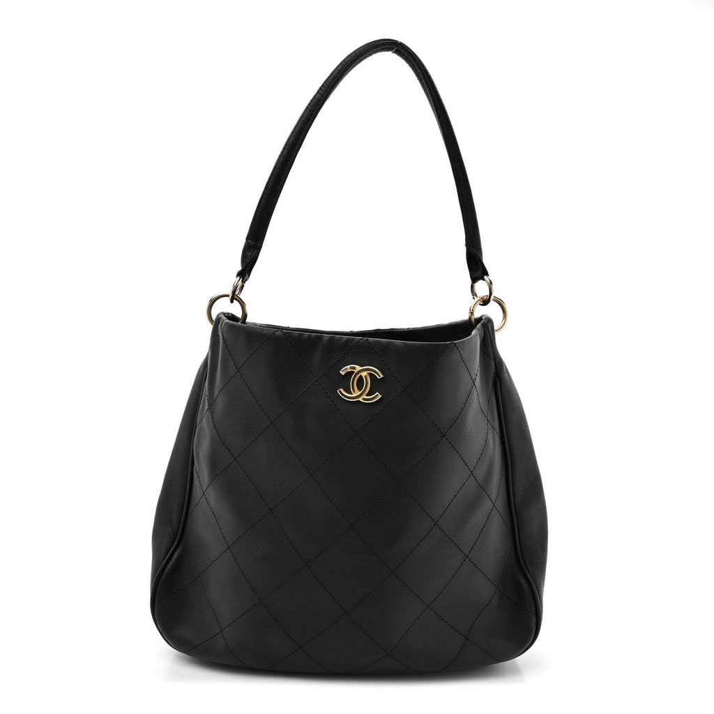Calfskin Stitched Hobo Black