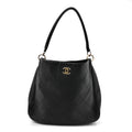 Calfskin Stitched Hobo Black