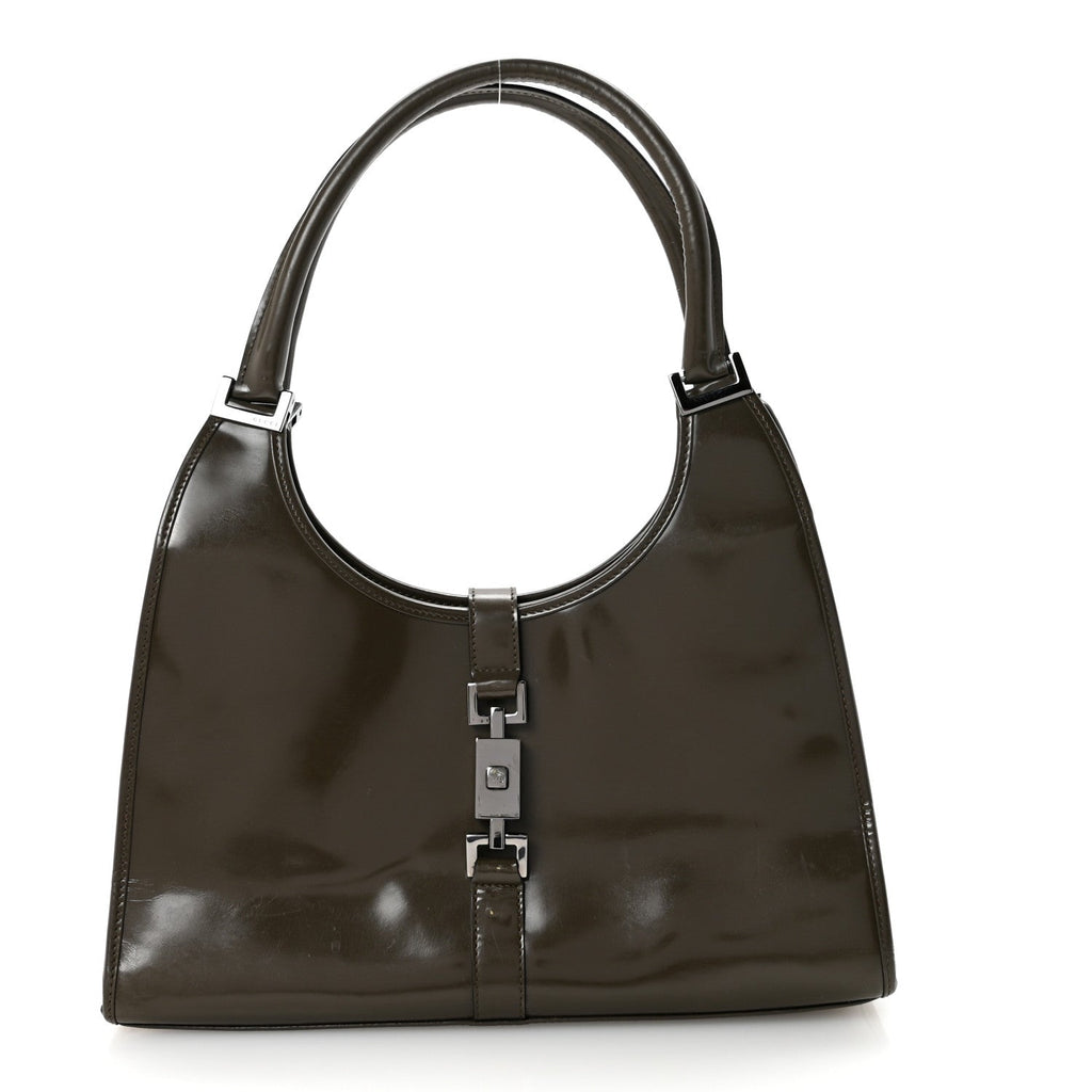 Patent Bardot Shoulder Bag Olive Green