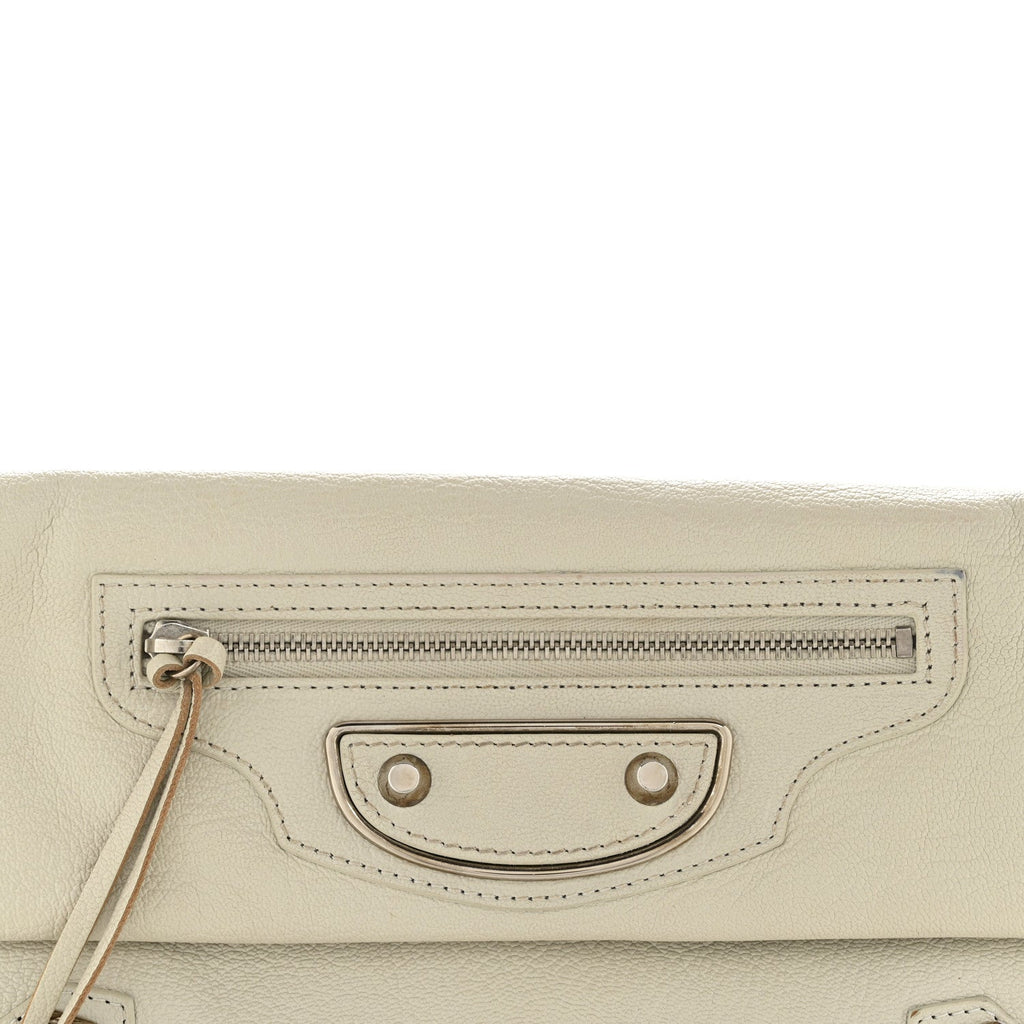 Chevre Silver Metallic Edge Hardware Envelope Clutch Gris Glace