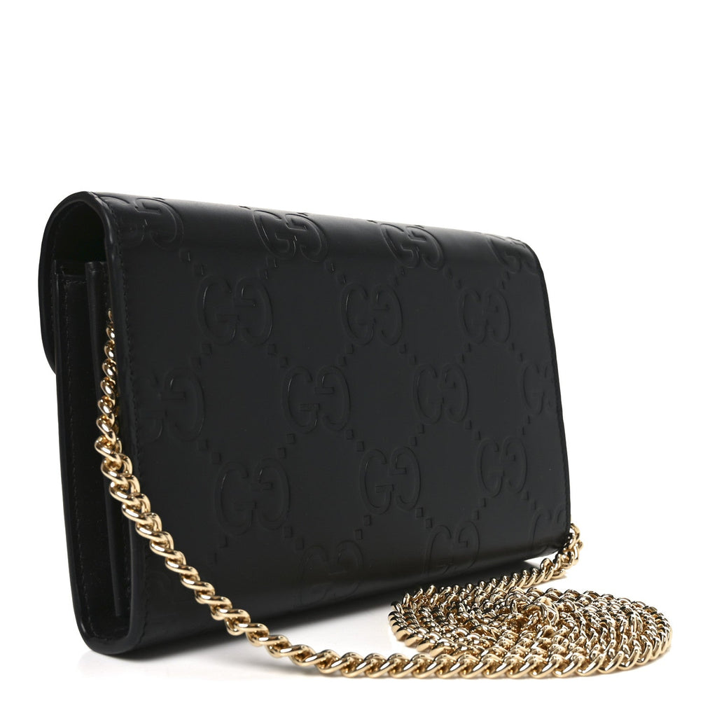 Calfskin GG Debossed Chain Wallet Black