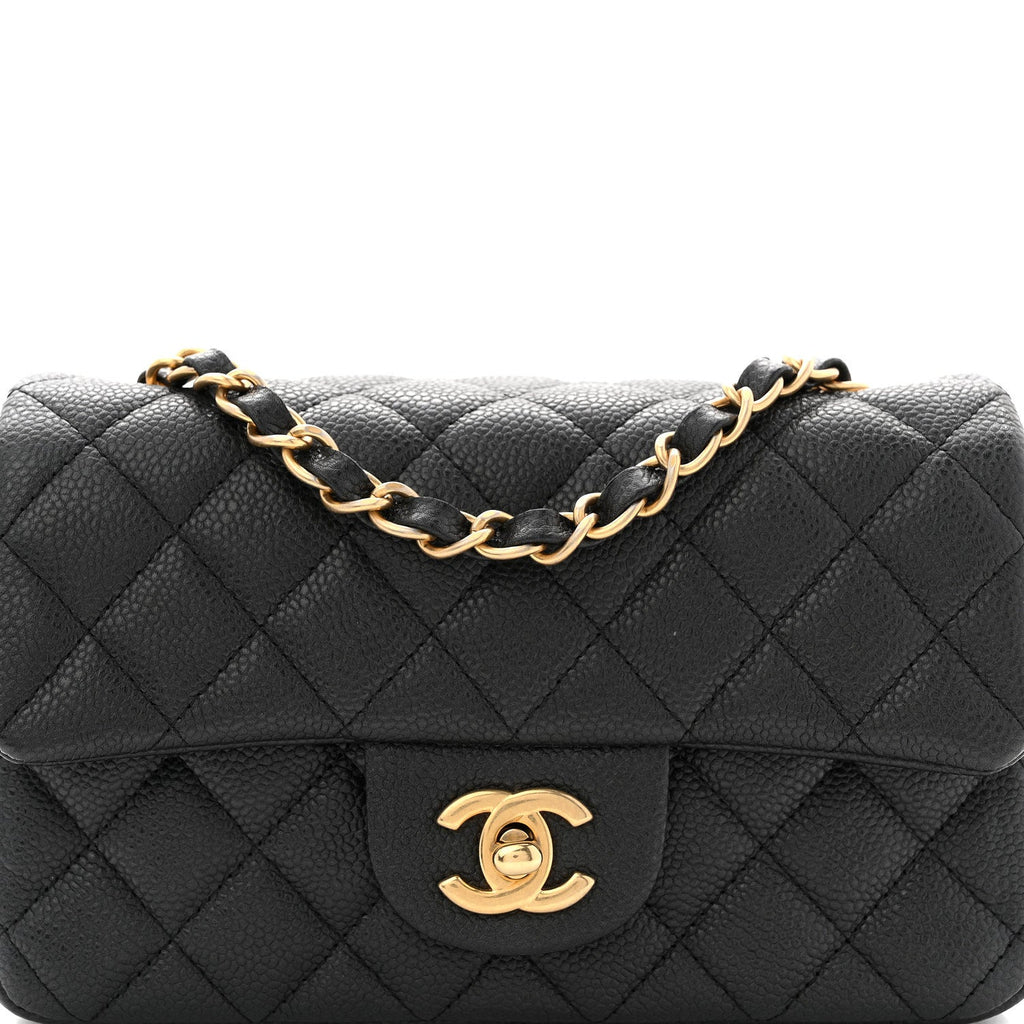 Metallic Caviar Quilted Mini Rectangular Flap Black