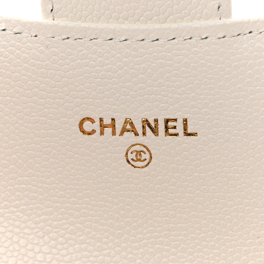 Caviar Quilted Flap  Holder Wallet White