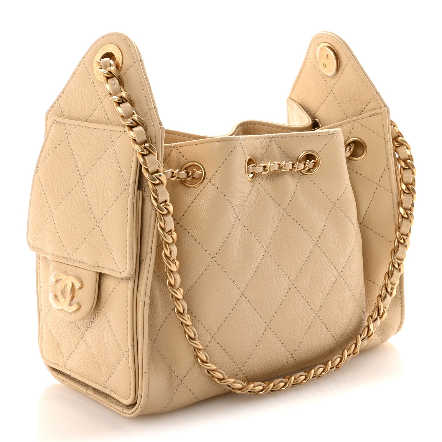 Caviar Quilted Mini Chanel 25 Handbag Beige