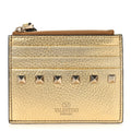 Metallic Pebbled Calfskin Rockstud  Holder With Zipper Gold