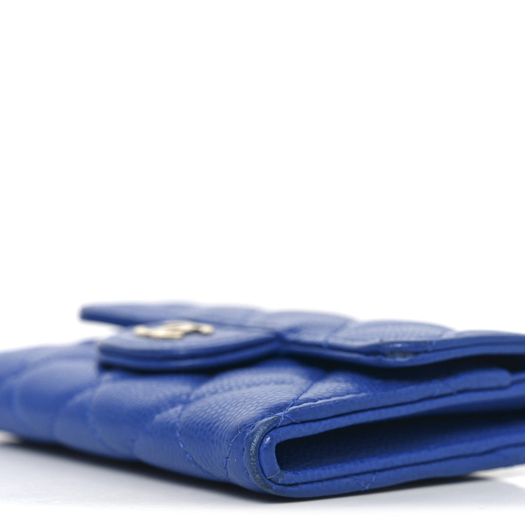 Caviar Quilted Flap  Holder Wallet Blue