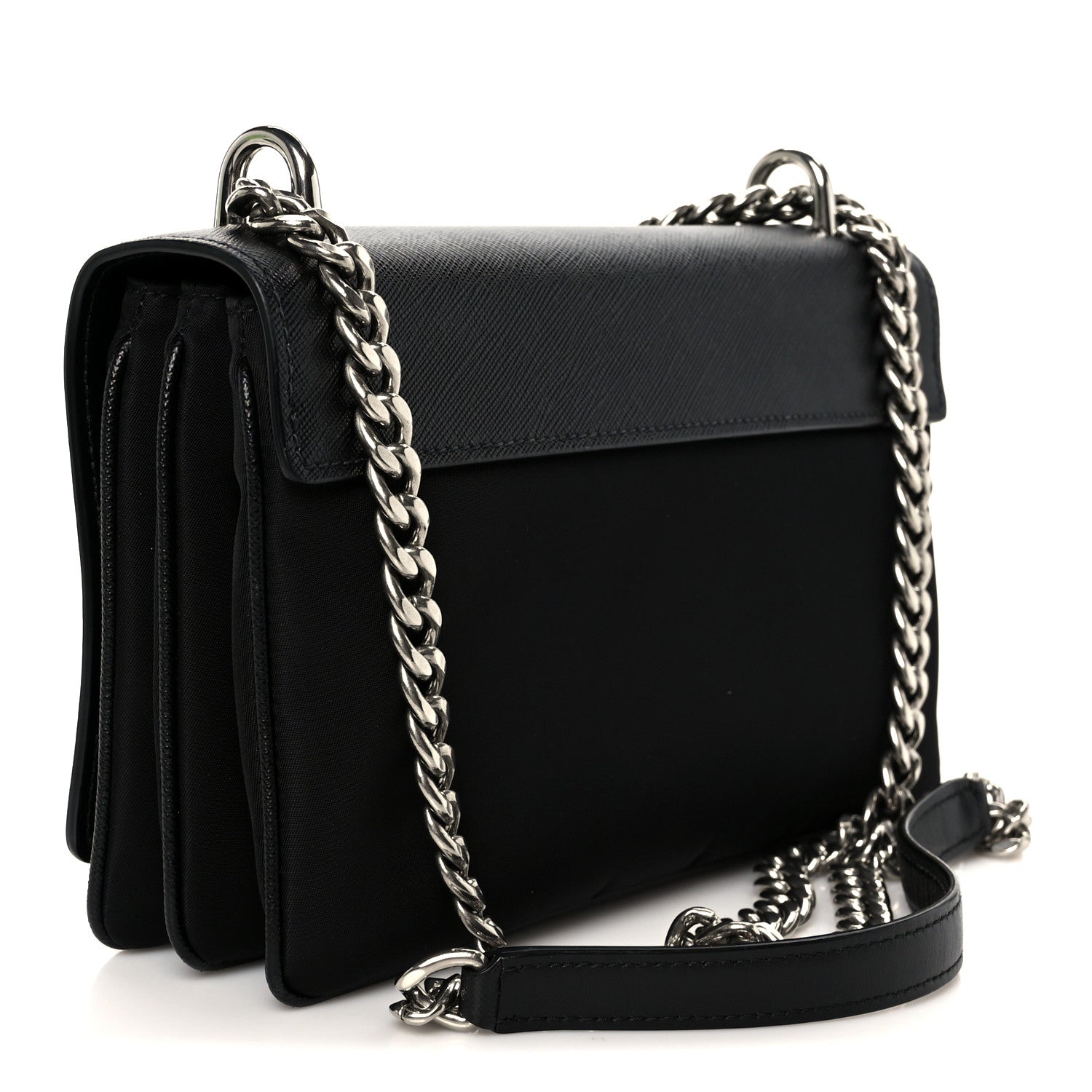 Saffiano Tessuto Nylon Chain Shoulder Bag Black
