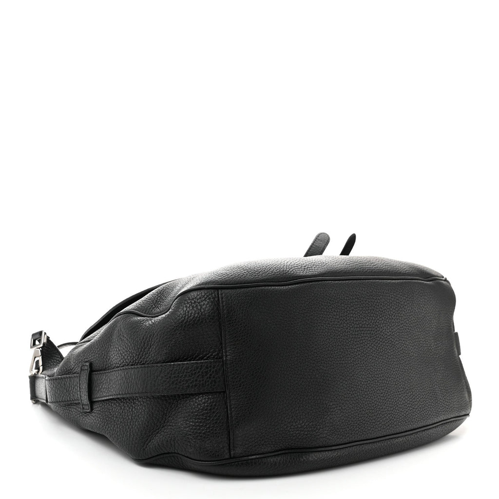 Grained Calfskin Saddle Soft Bag Black