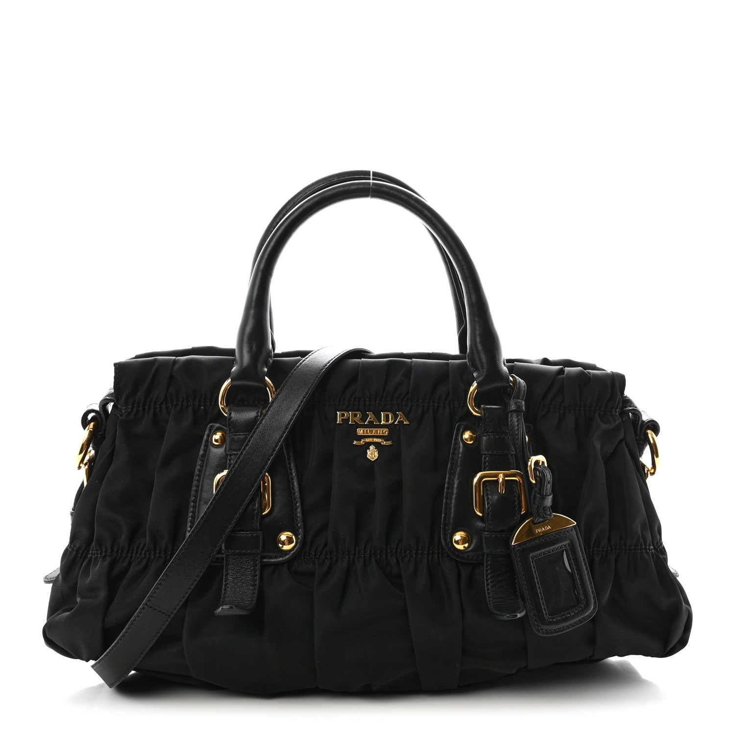 Tessuto Nylon Gaufre Shopping Satchel Black