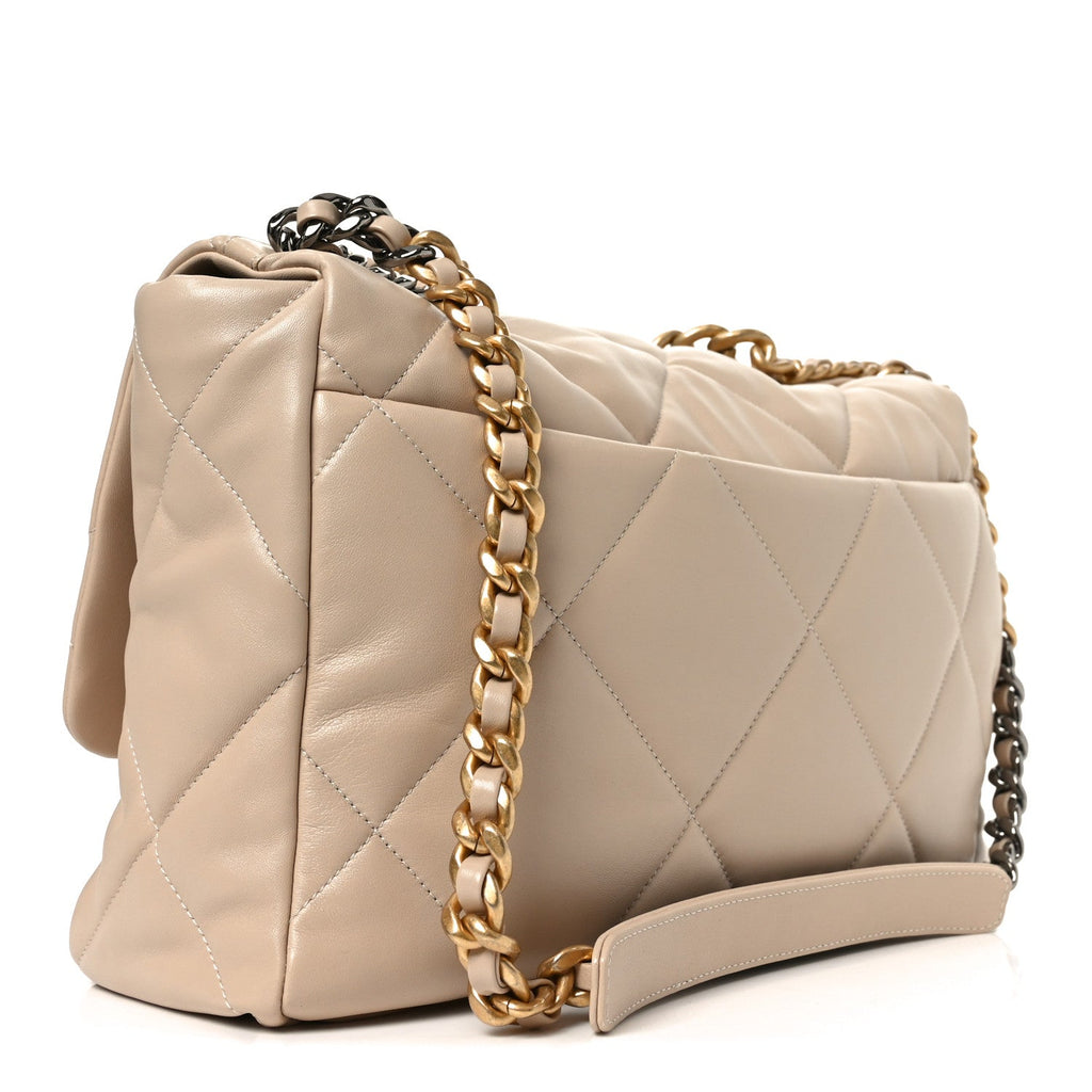 Lambskin Quilted Maxi Chanel 19 Flap Beige