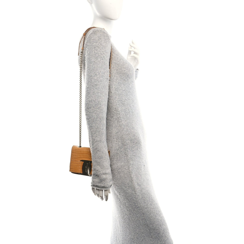 Crocodile Mini Vara Bow Crossbody Bag Beige