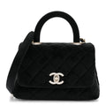 Velvet Crystal Quilted Extra Mini Coco Handle Flap Black