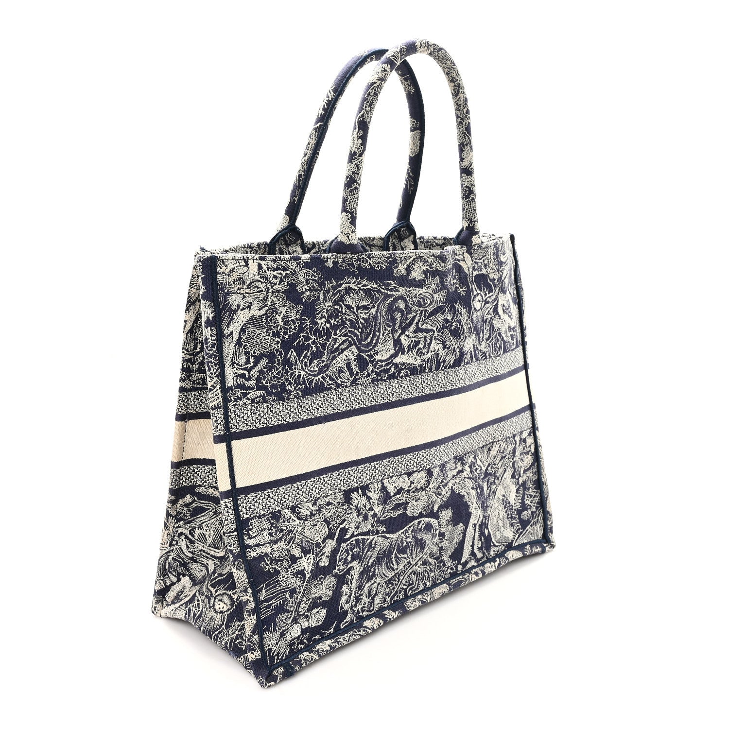 Canvas Embroidered Large Dioriviera Toile De Jouy Reverse Book Tote Blue