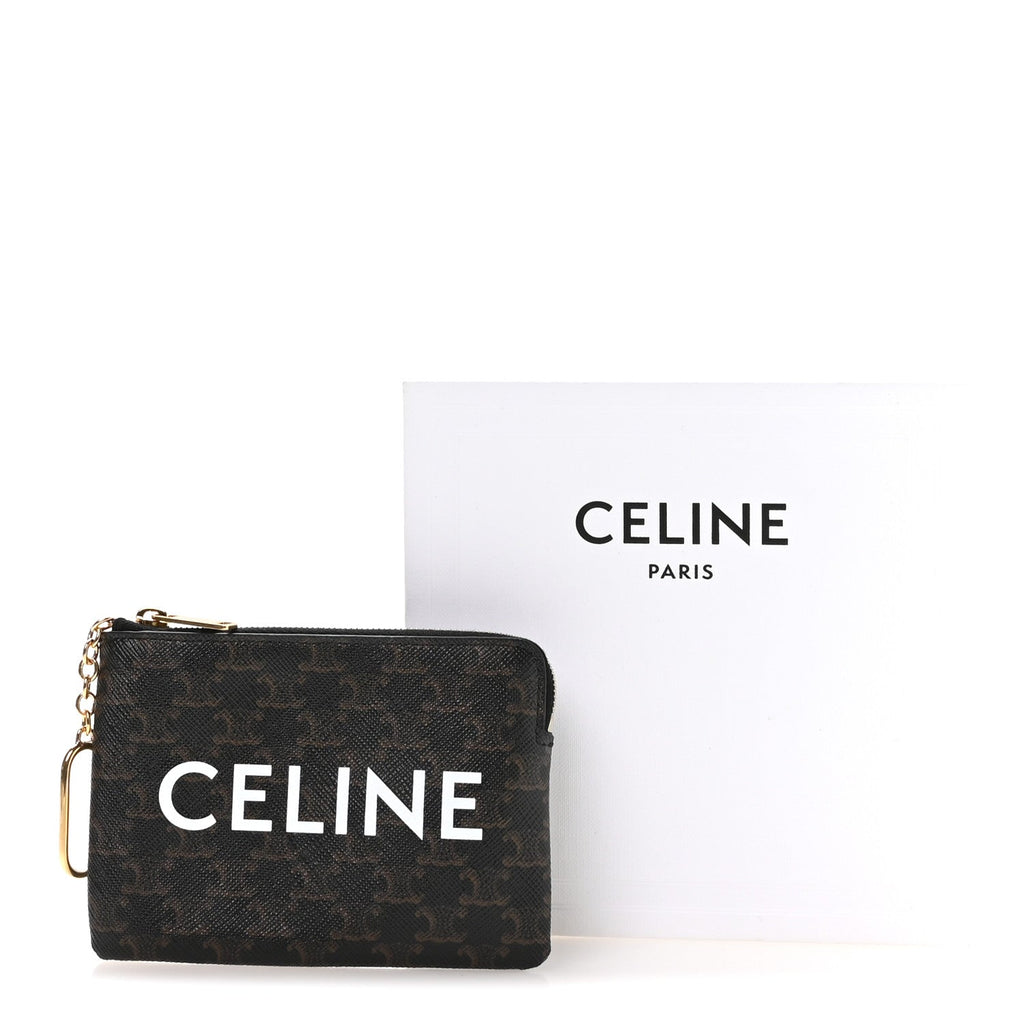 Triomphe Canvas Logo Coin and  Pouch With Hook Black